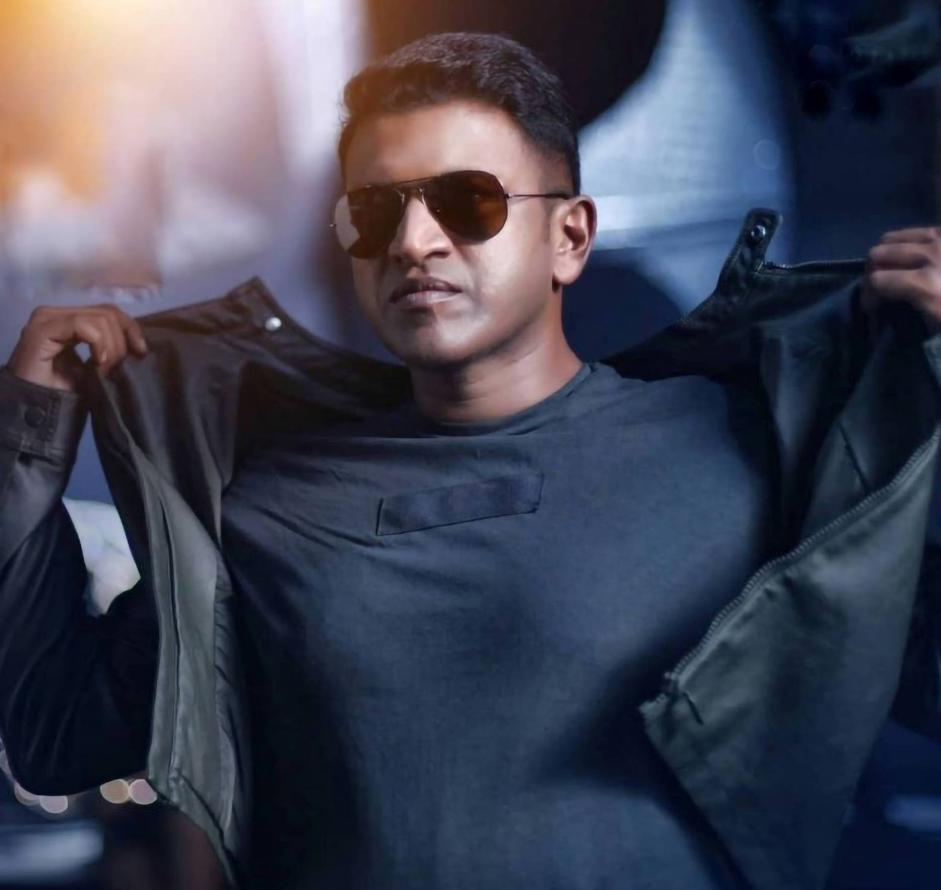Puneeth Rajkumar, aviator sunglasses, dark jacket, Full HD Desktop Wallpaper