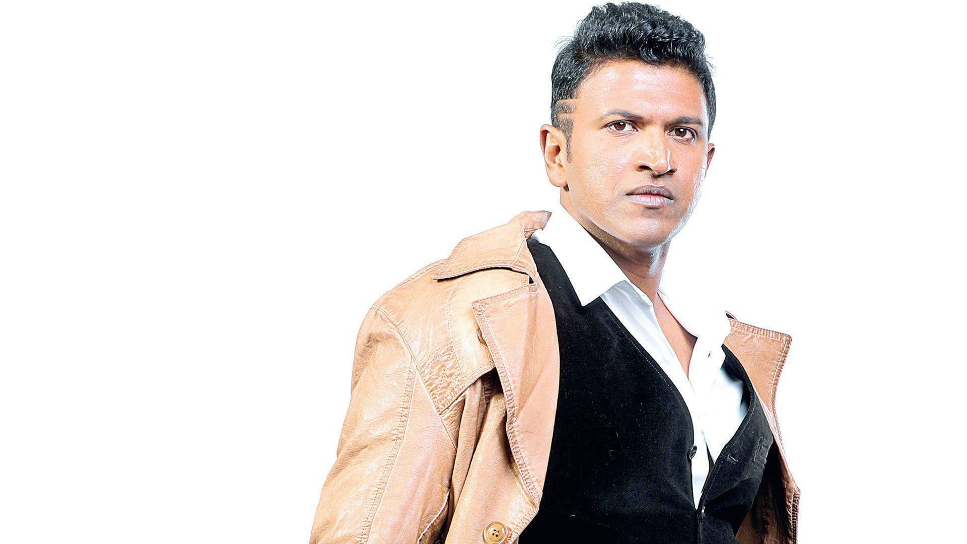 Puneeth Rajkumar, tan leather jacket, black vest, Full HD Desktop Wallpaper