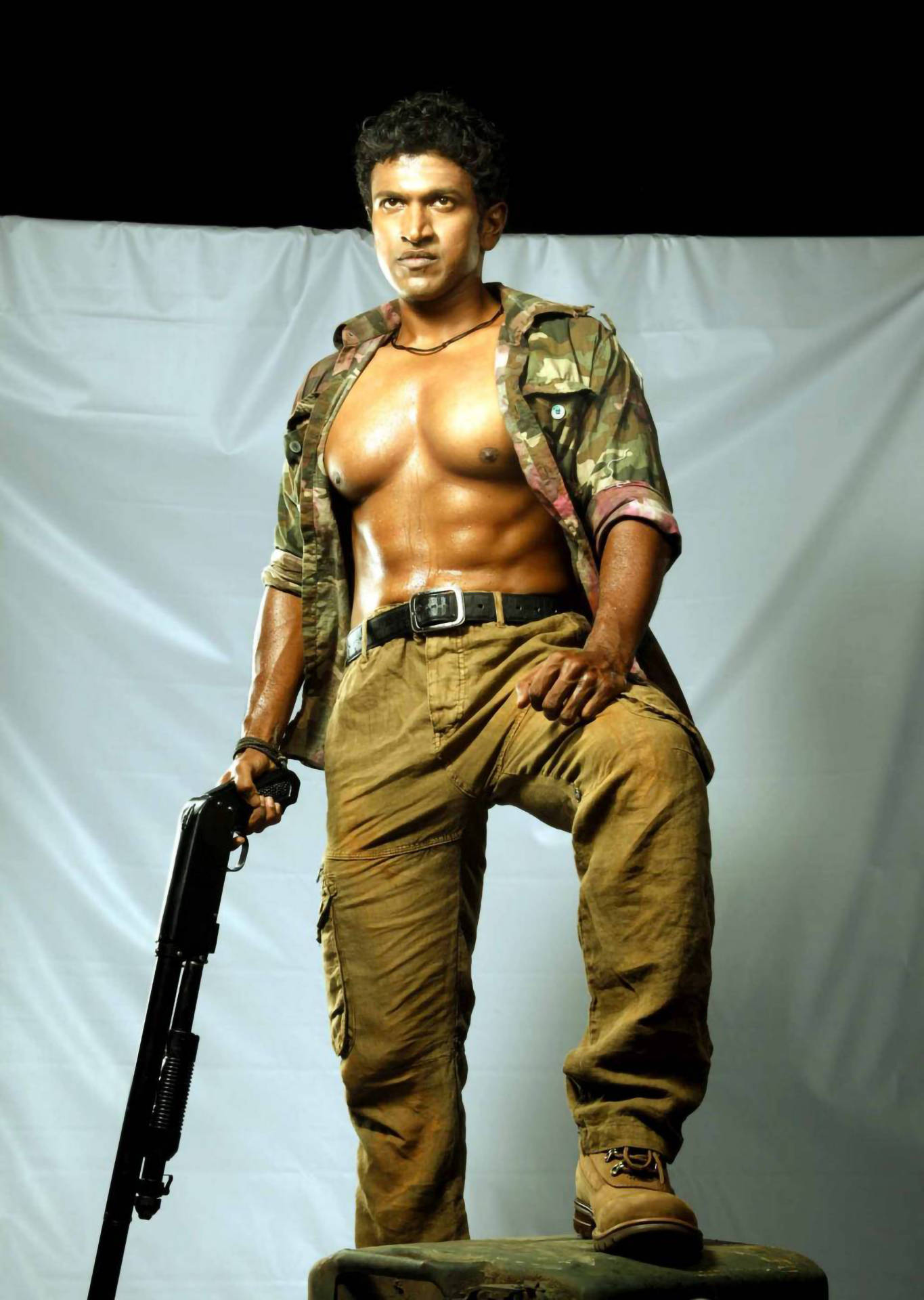 Puneeth Rajkumar, camouflage shirt, khaki pants, Full HD Phone Wallpaper