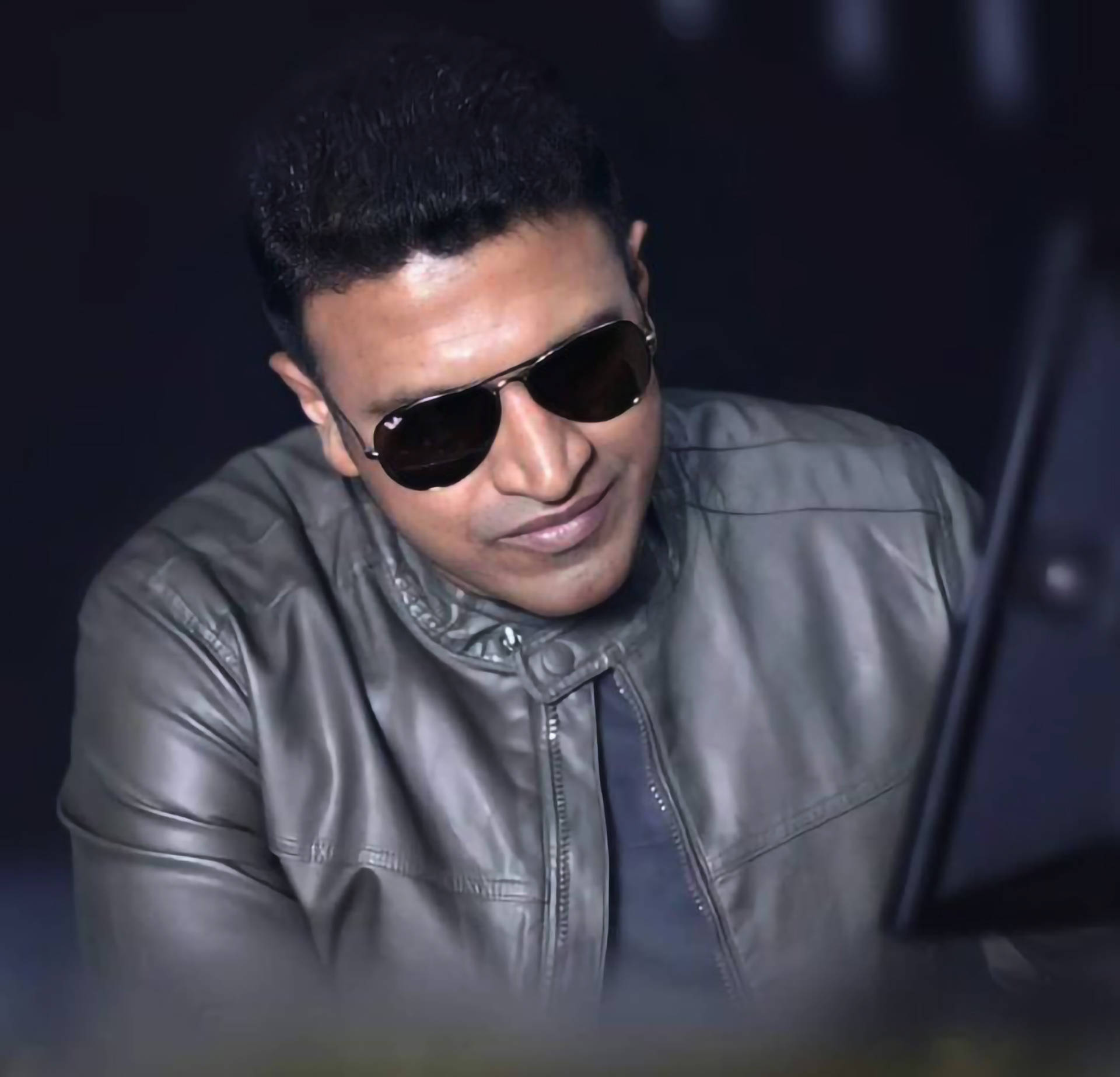 Puneeth Rajkumar, leather jacket, sunglasses, Full HD Desktop Wallpaper