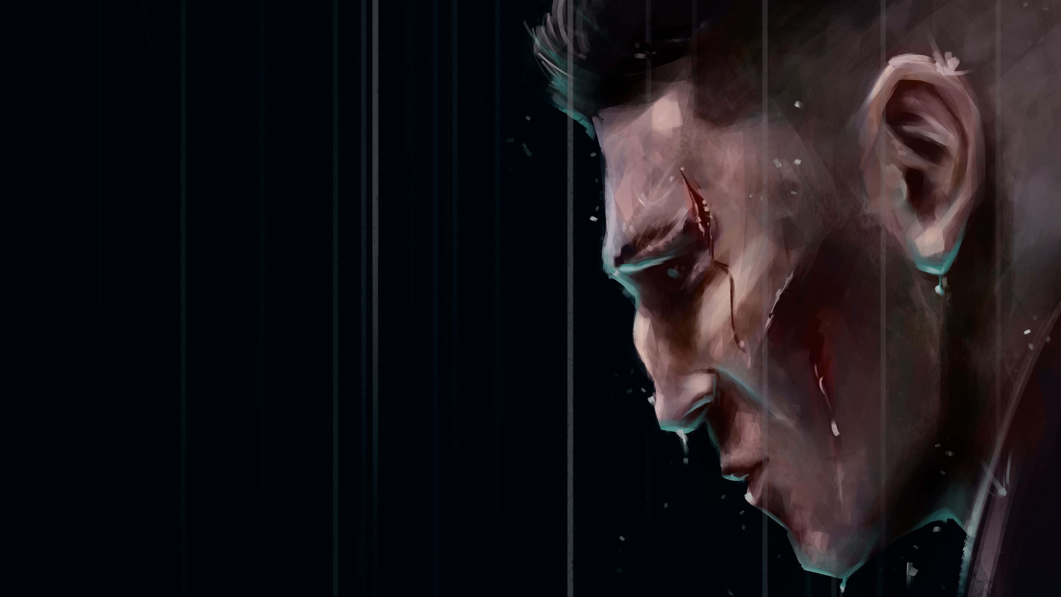 Punisher, dark background, vertical bars, 2K Desktop Wallpaper