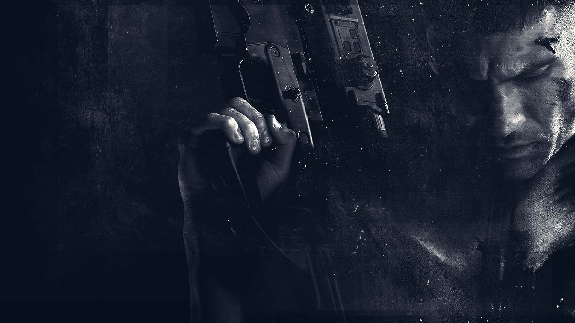 Punisher, gripping a pistol, scarred face, Full HD Desktop Wallpaper