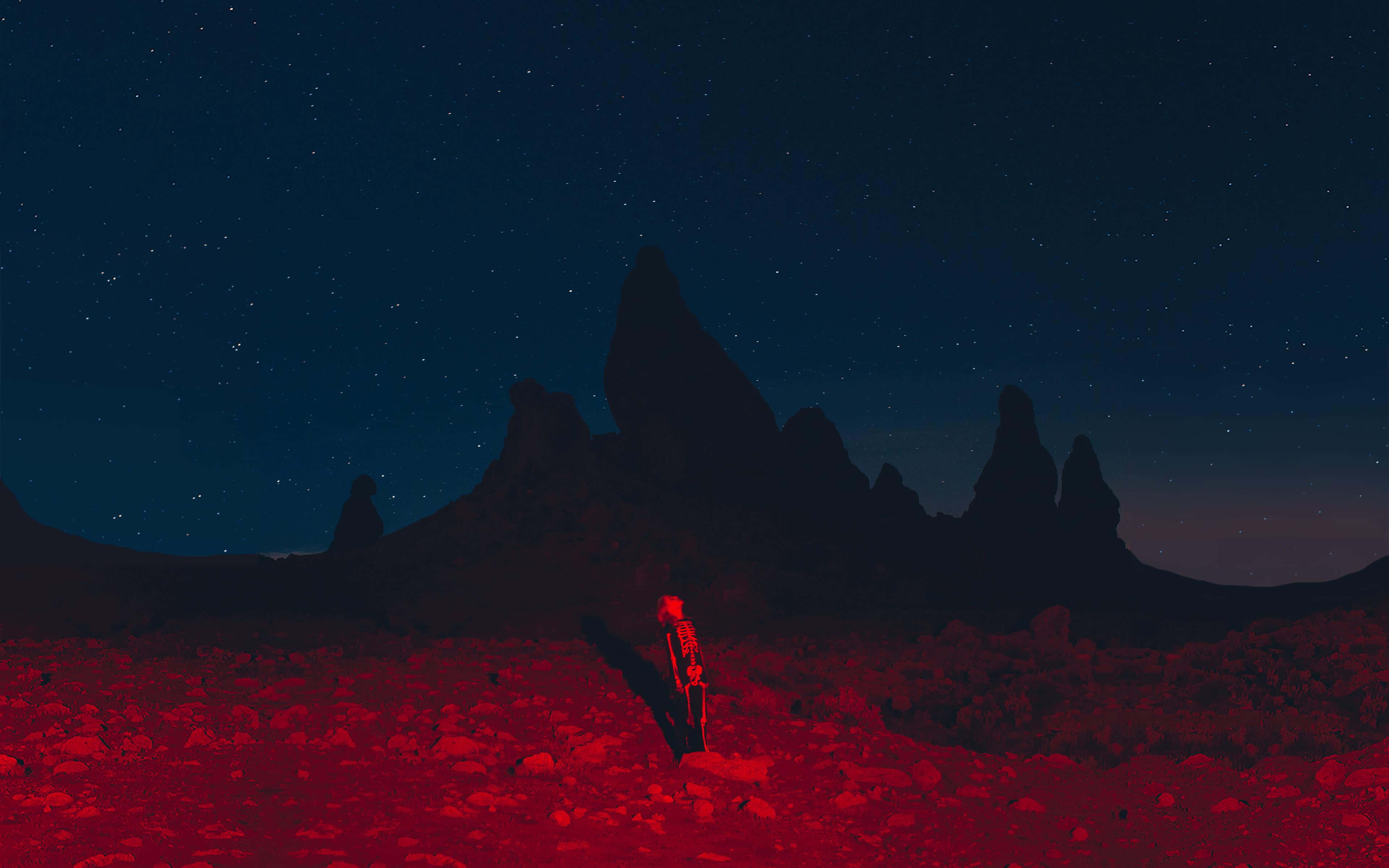 Punisher, glowing red skeleton, starry night desert, 4K Desktop Wallpaper