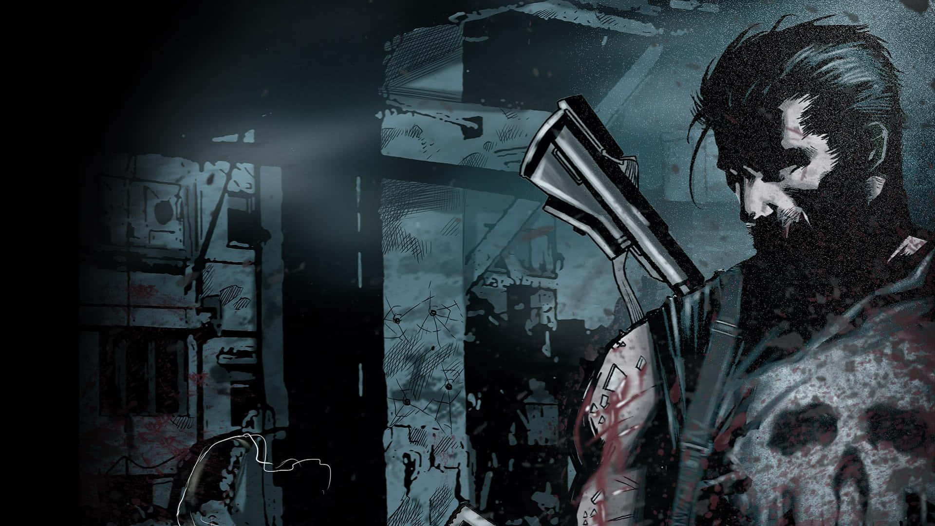 Punisher, skull tattoo, shotgun, Full HD Desktop Wallpaper