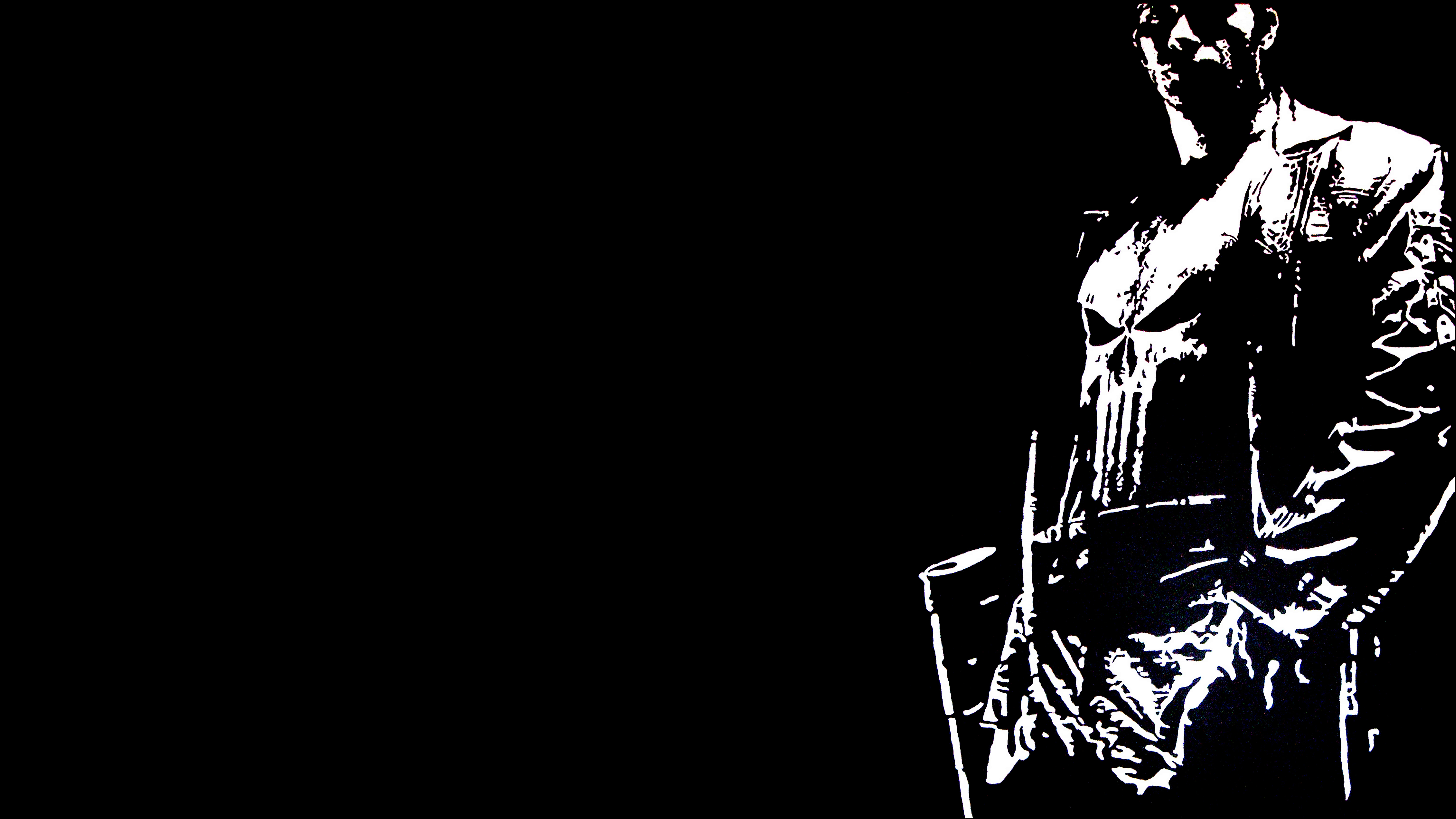 Punisher, black and white silhouette, guns drawn, 8K Desktop Wallpaper
