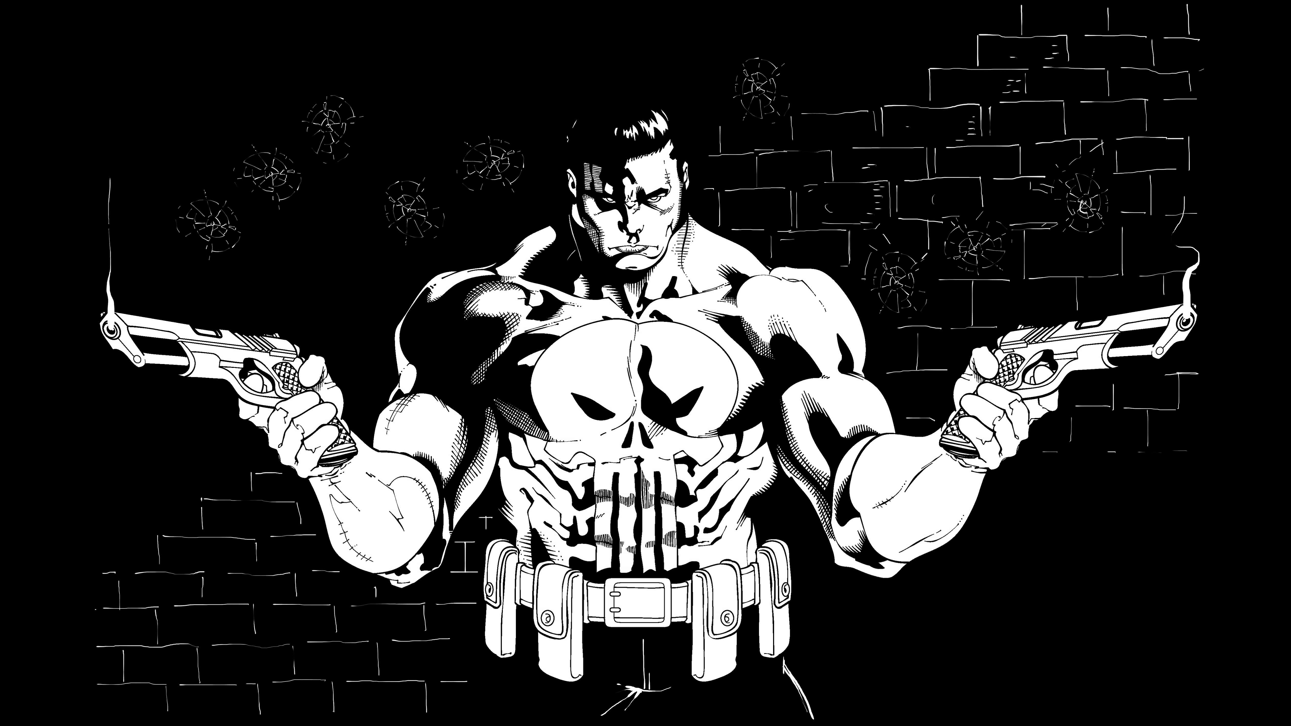 Punisher, skull emblem, two pistols, 4K Desktop Wallpaper