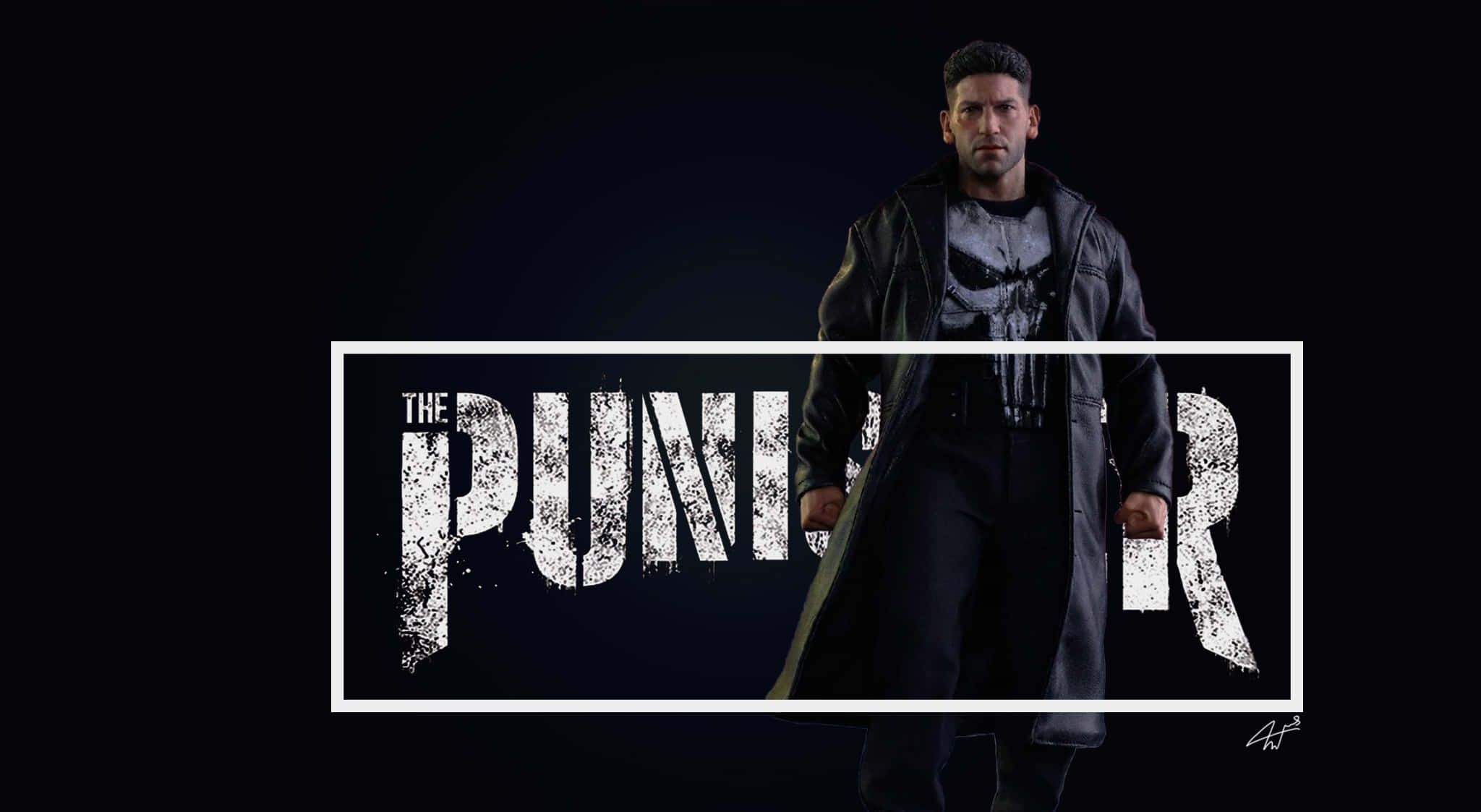 Punisher, black trench coat, distressed white 'THE PUNISHER' logo, Full HD Desktop Wallpaper