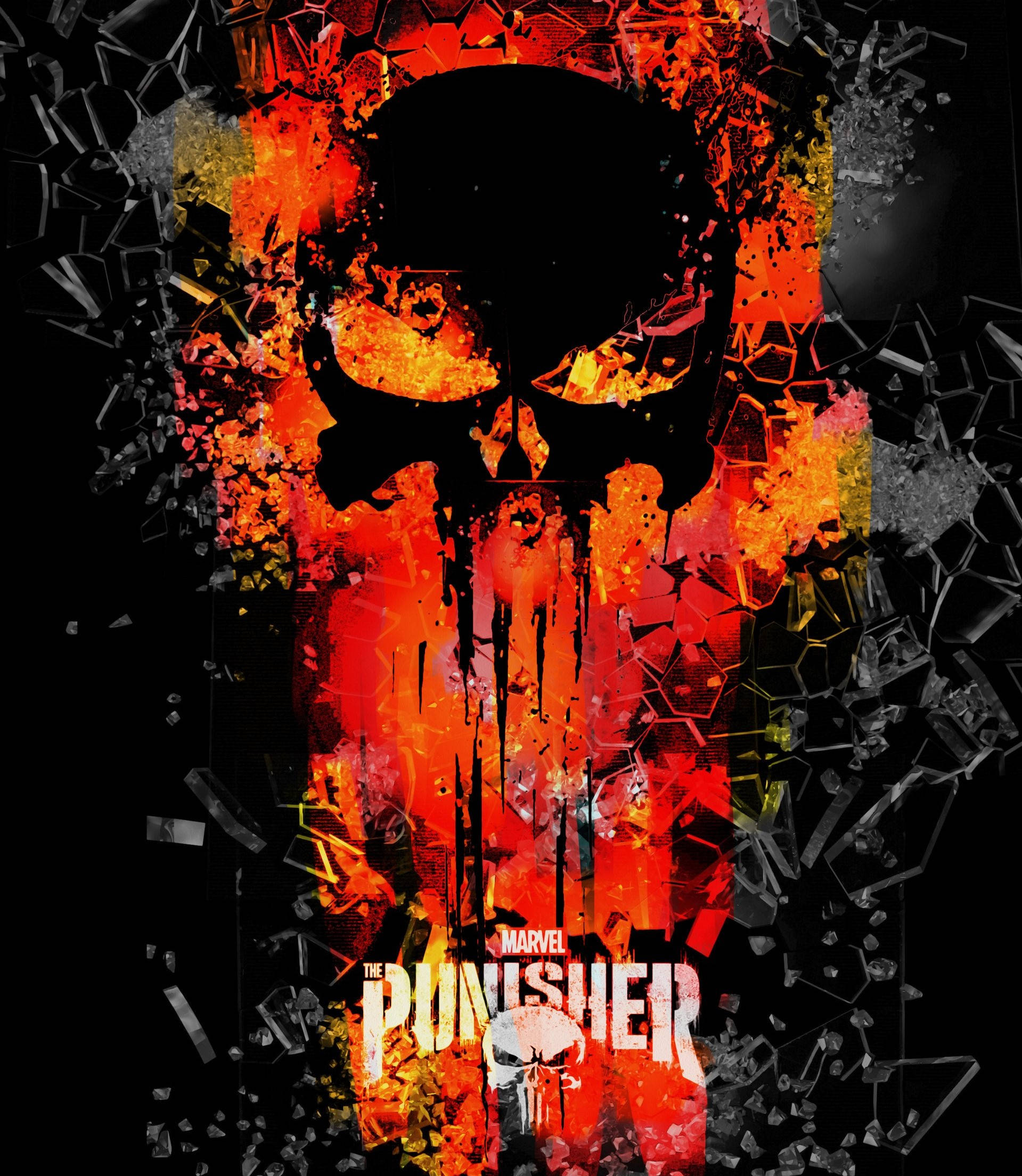 Punisher Skull, Punisher logo, fiery skull, Full HD Phone Wallpaper