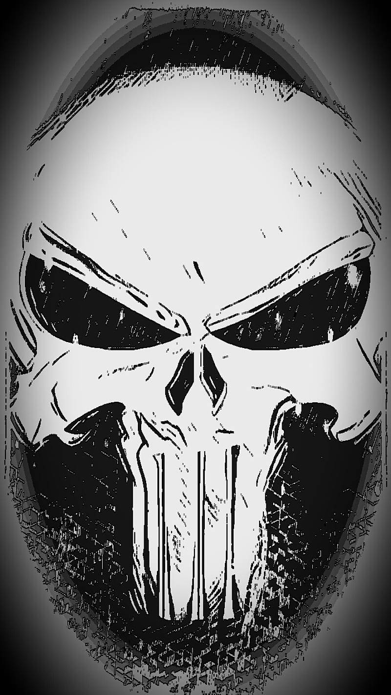 Punisher Skull, black and white illustration, intense eyes, HD Phone Wallpaper