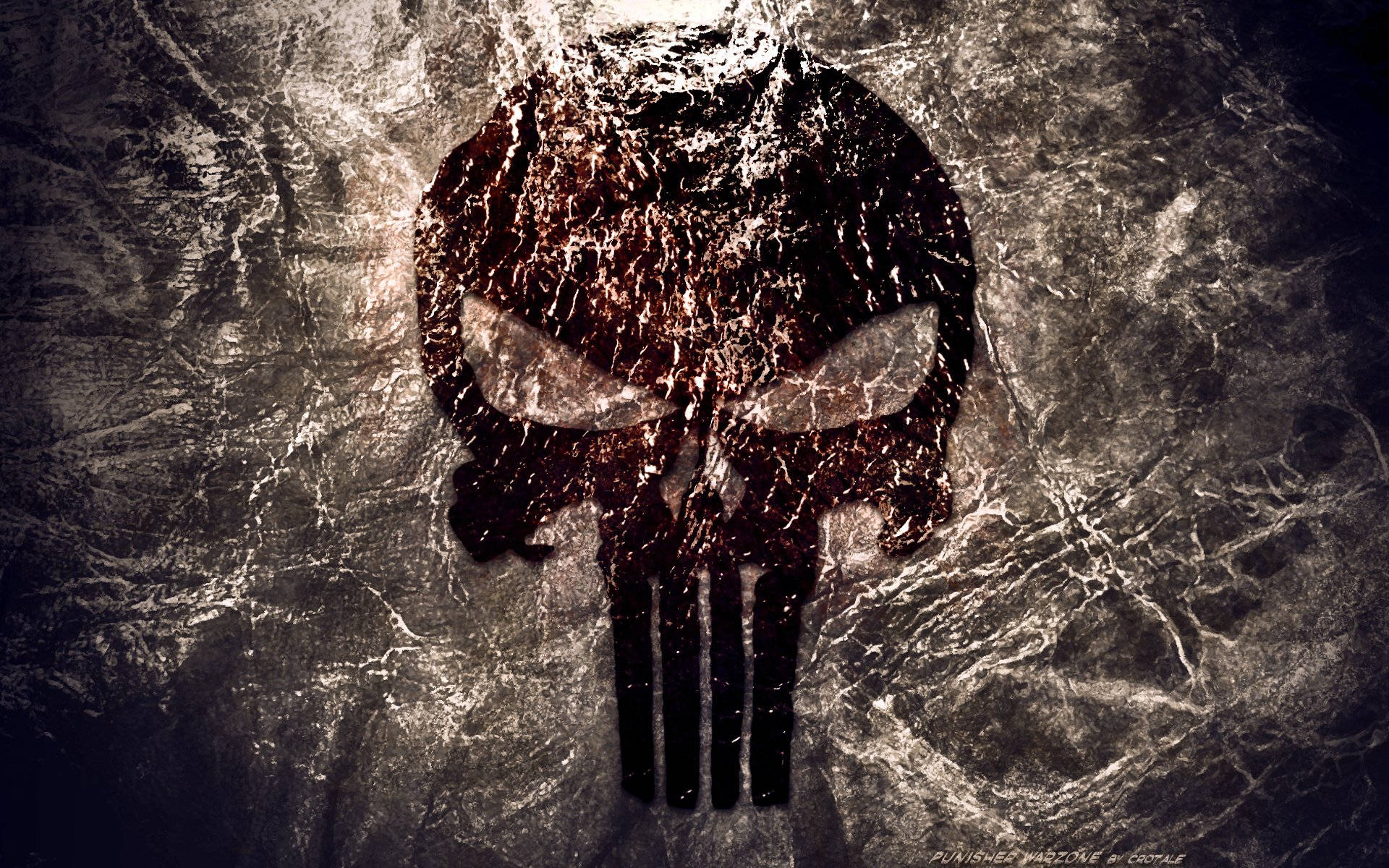 Punisher Skull, skull logo, shattered glass texture, Full HD Desktop Wallpaper