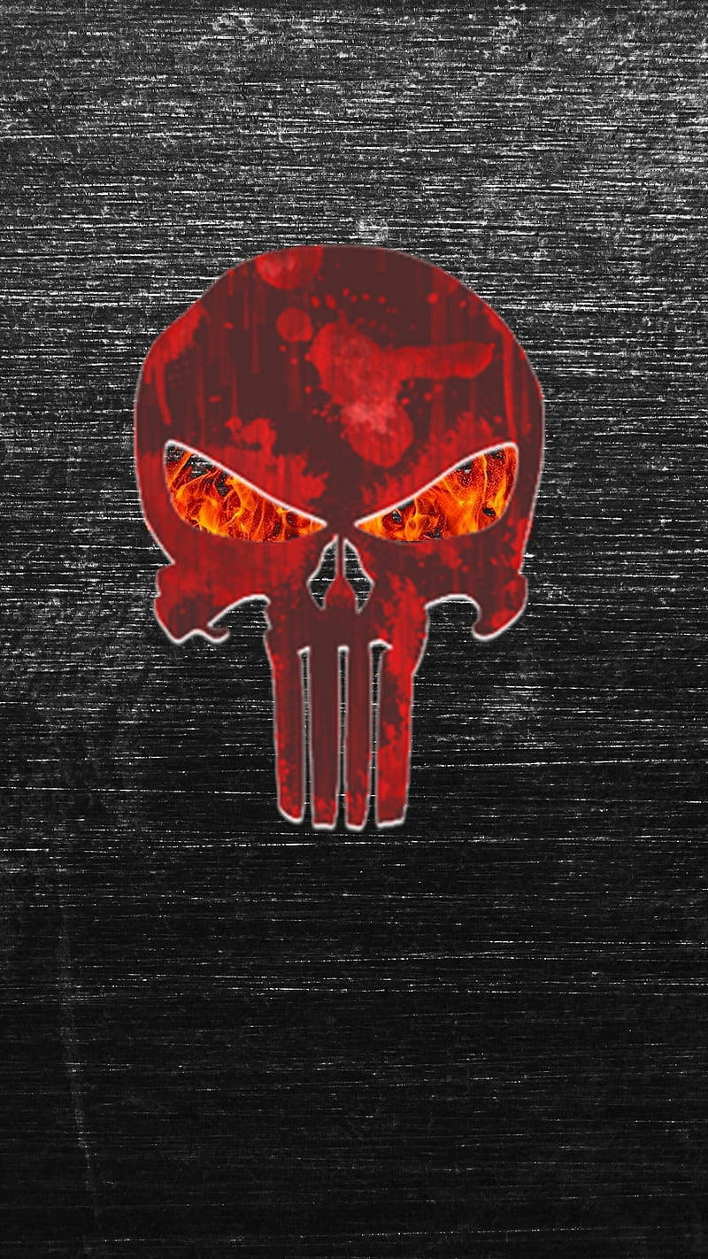 Punisher Skull, fiery red skull, glowing orange eyes, HD Phone Wallpaper
