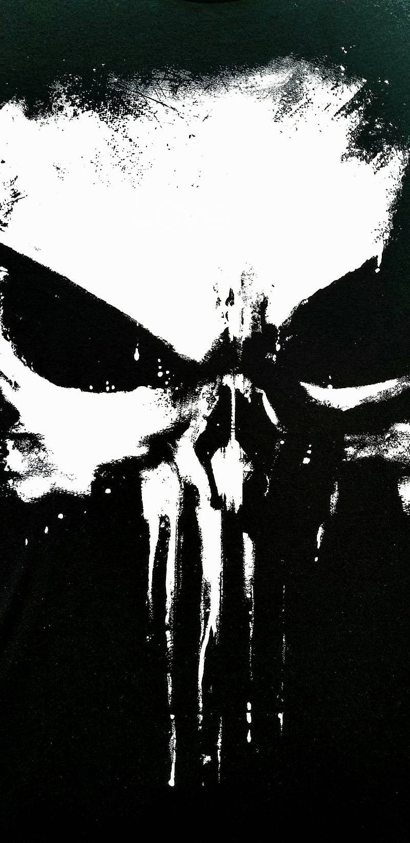 Punisher Skull, black and white graffiti-style skull, dripping paint effect, HD Phone Wallpaper