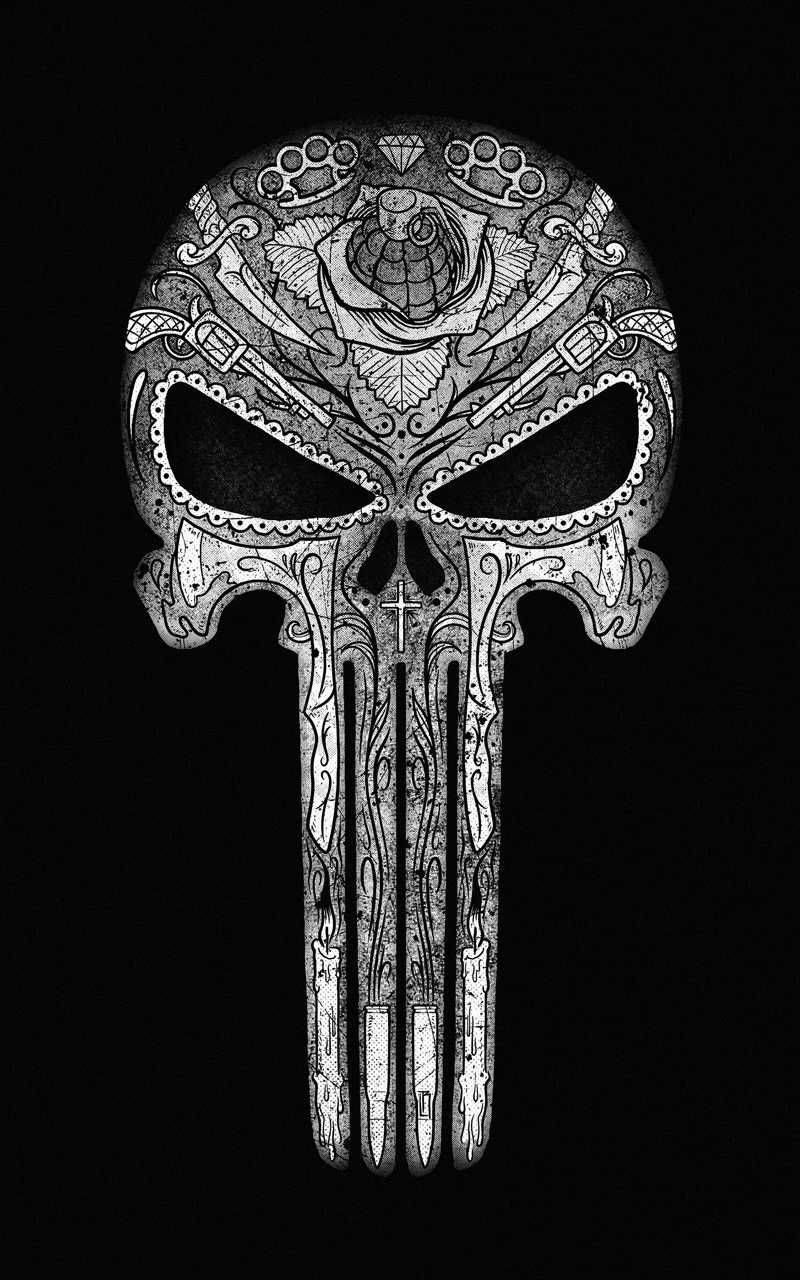 Punisher Skull, tribal design, ornate patterns, HD Phone Wallpaper