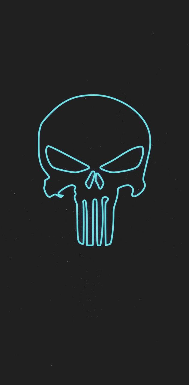 Punisher Skull, Neon Blue, glowing cyan skull outline, HD Phone Wallpaper