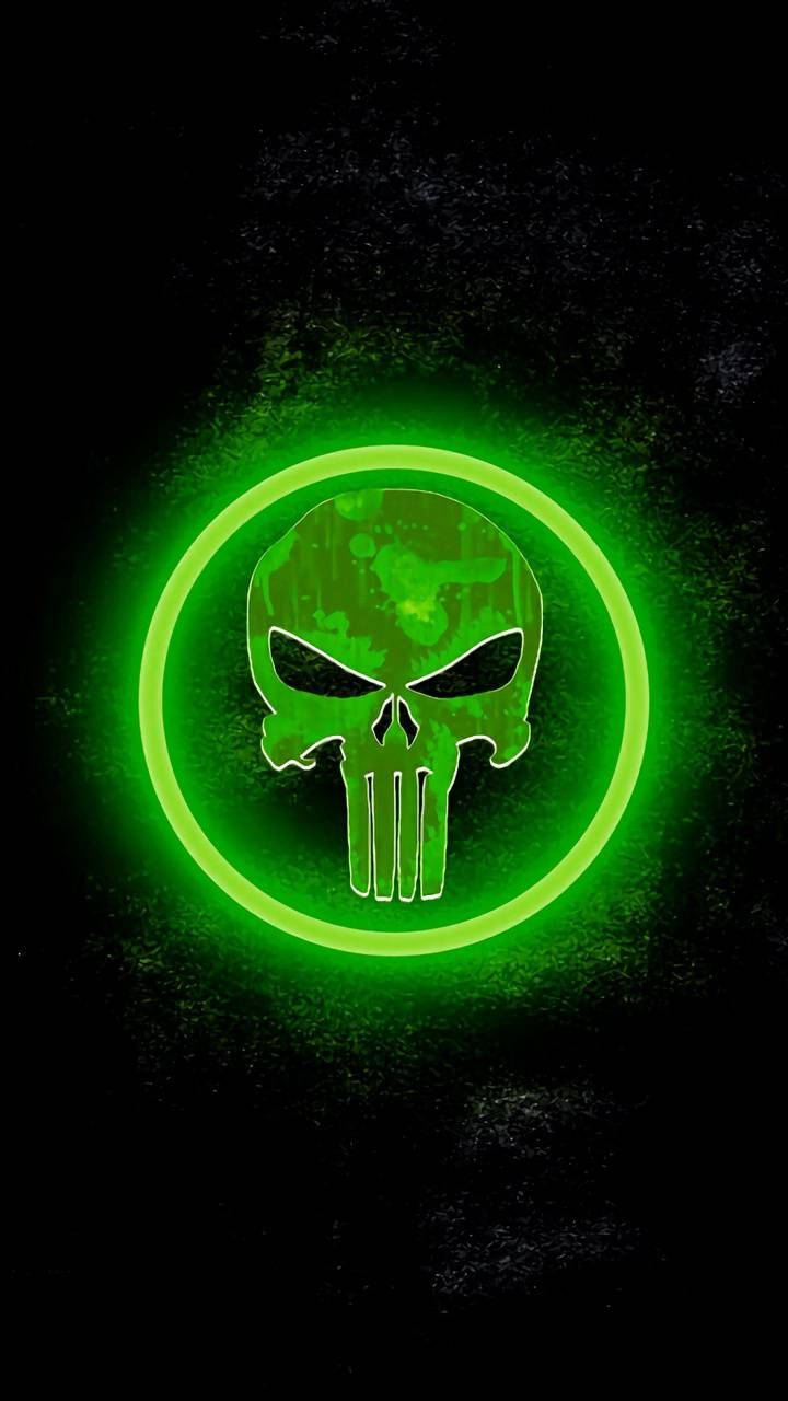 Punisher Skull, Neon Green, glowing, HD Phone Wallpaper