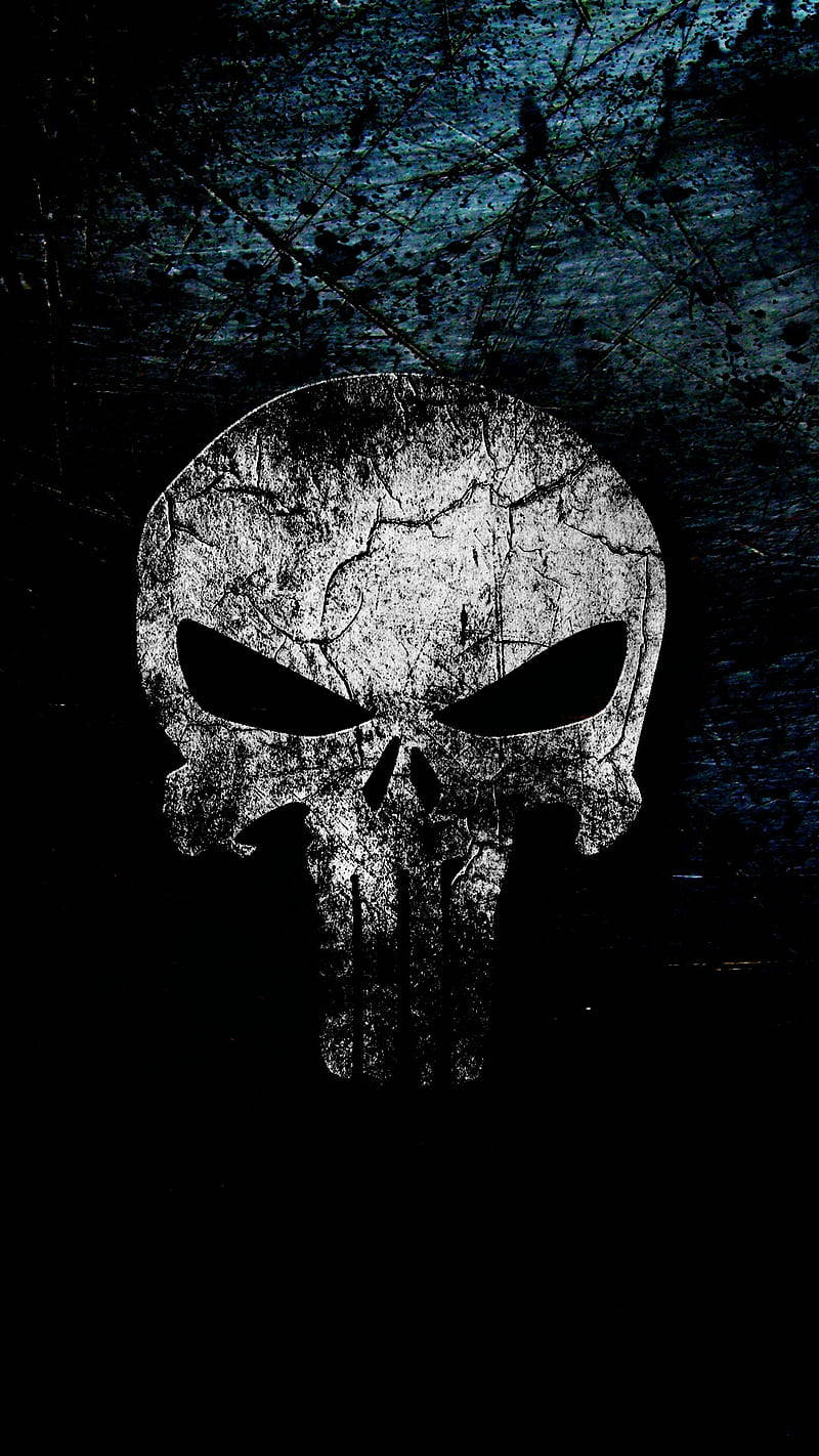 Punisher Skull, white skull logo, cracked texture, HD Phone Wallpaper