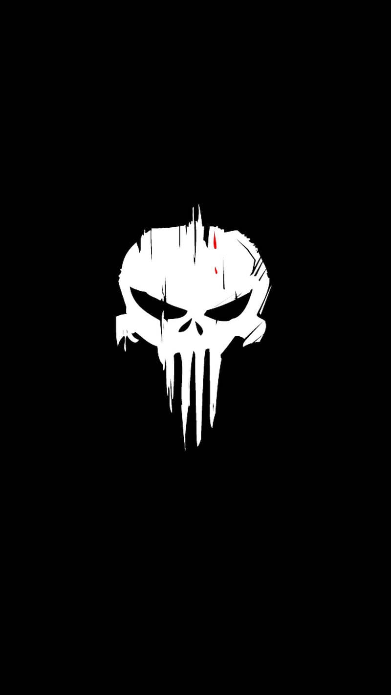 Punisher Skull, white skull logo, red droplet, HD Phone Wallpaper