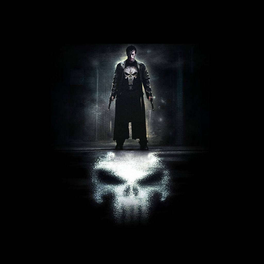 Punisher Skull, skull-emblazoned trench coat, rain-slicked alley, SD Desktop Wallpaper