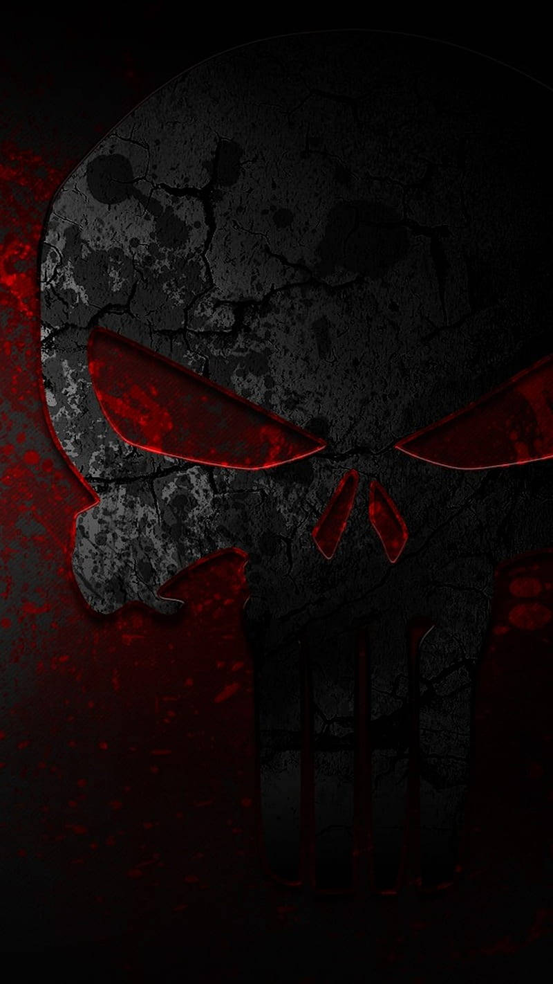 Punisher Skull, glowing red eyes, cracked black skull, HD Phone Wallpaper
