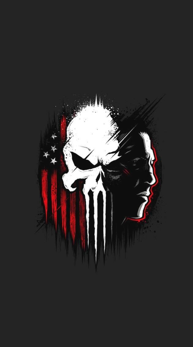 Punisher Skull, American flag, red and black, SD Phone Wallpaper