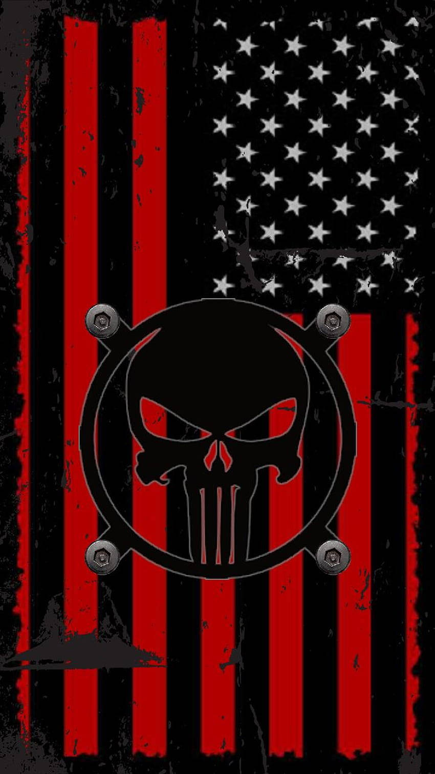 Punisher Skull, American flag, red stripes, HD Phone Wallpaper