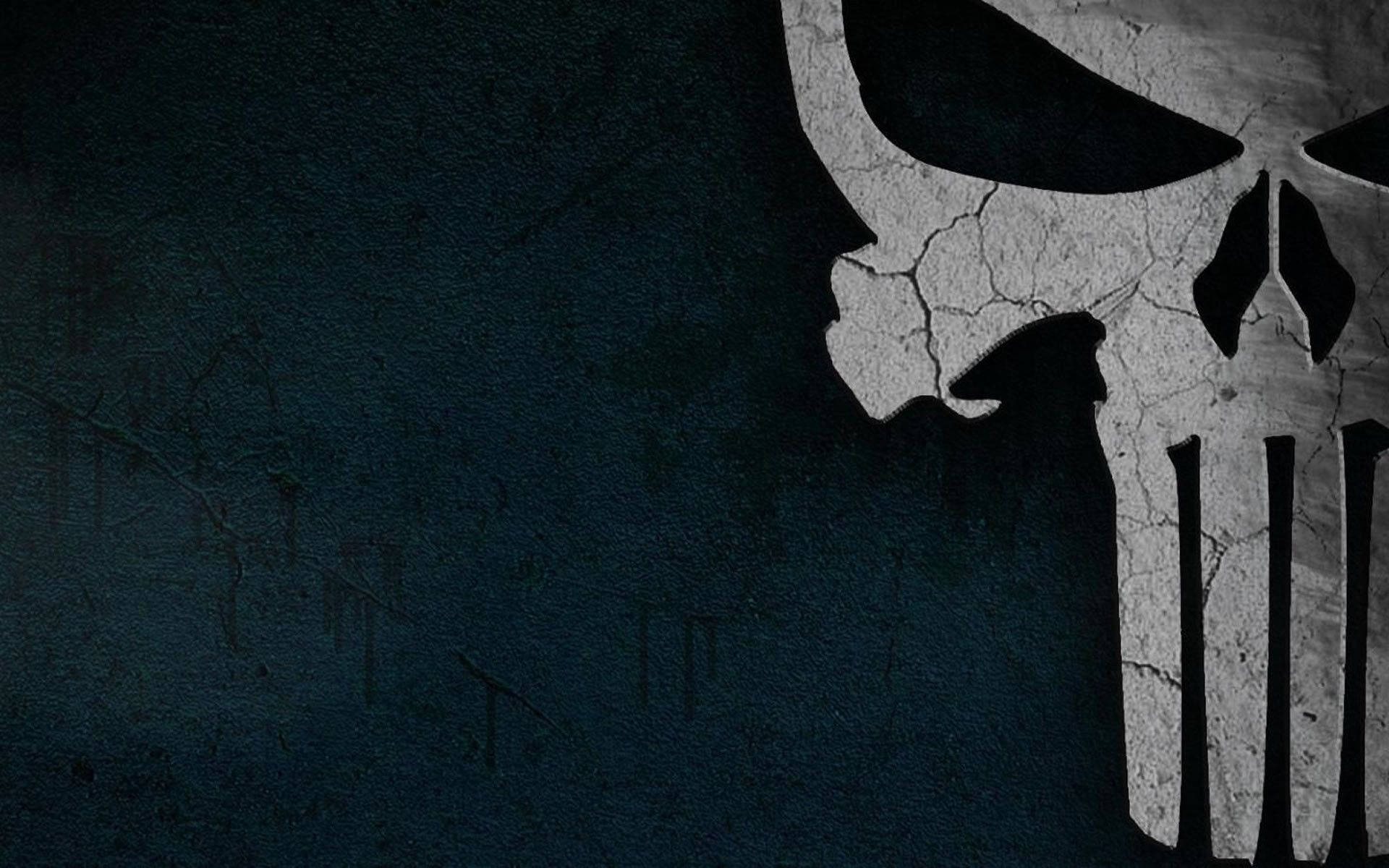 Punisher, skull logo, teal background, Full HD Desktop Wallpaper