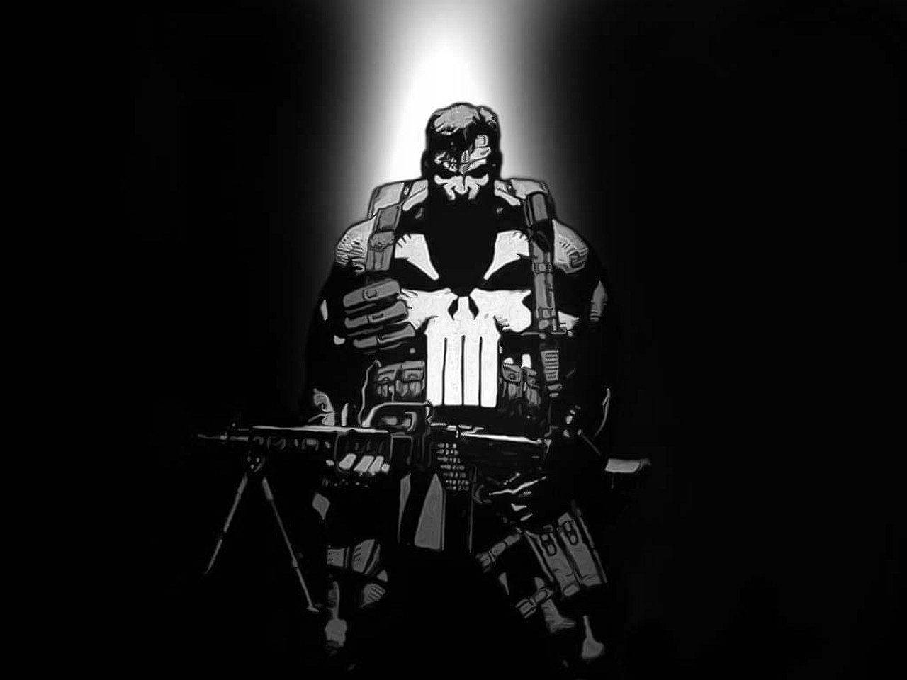 The Punisher, black and white illustration, spotlight, HD Desktop Wallpaper
