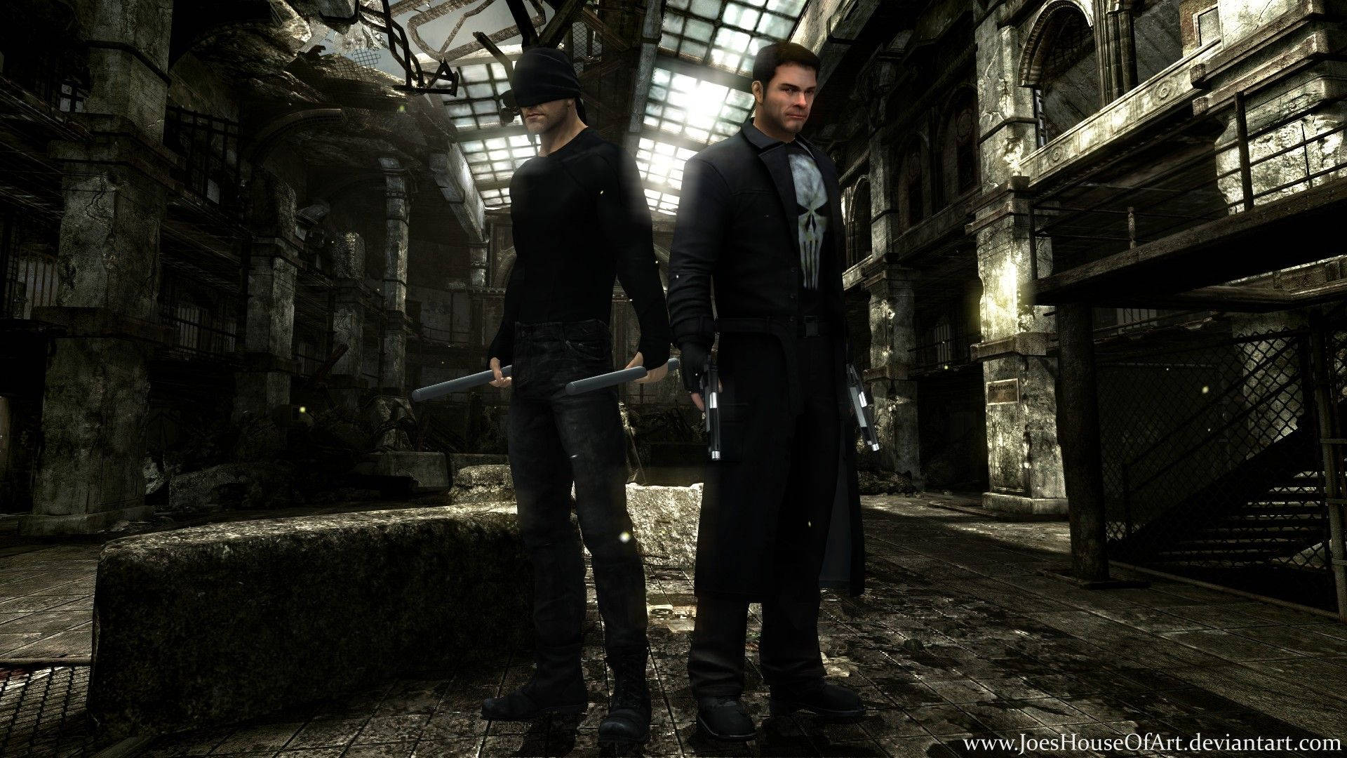 Punisher, black masked man, dilapidated industrial ruin, Full HD Desktop Wallpaper