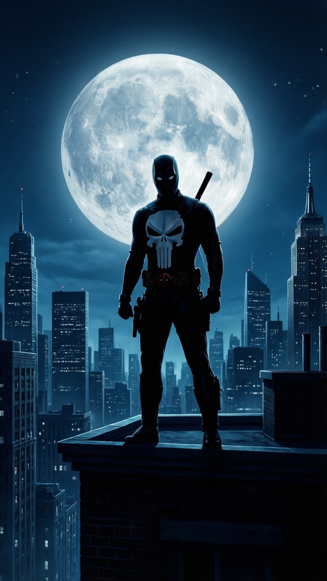 Punisher, rooftop, full moon, Full HD Phone Wallpaper