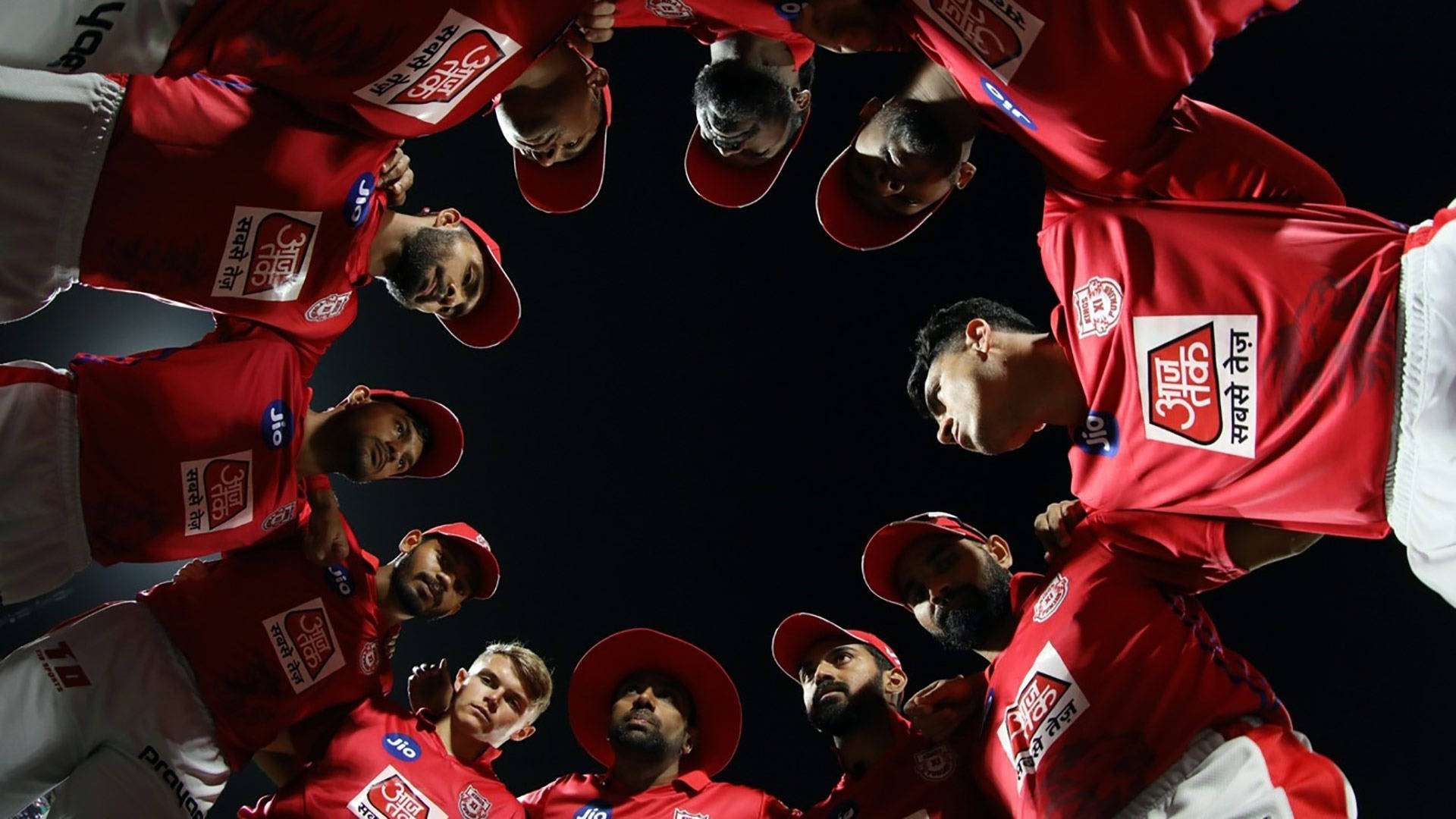 Punjab Kings, red jerseys, stadium lights, Full HD Desktop Wallpaper