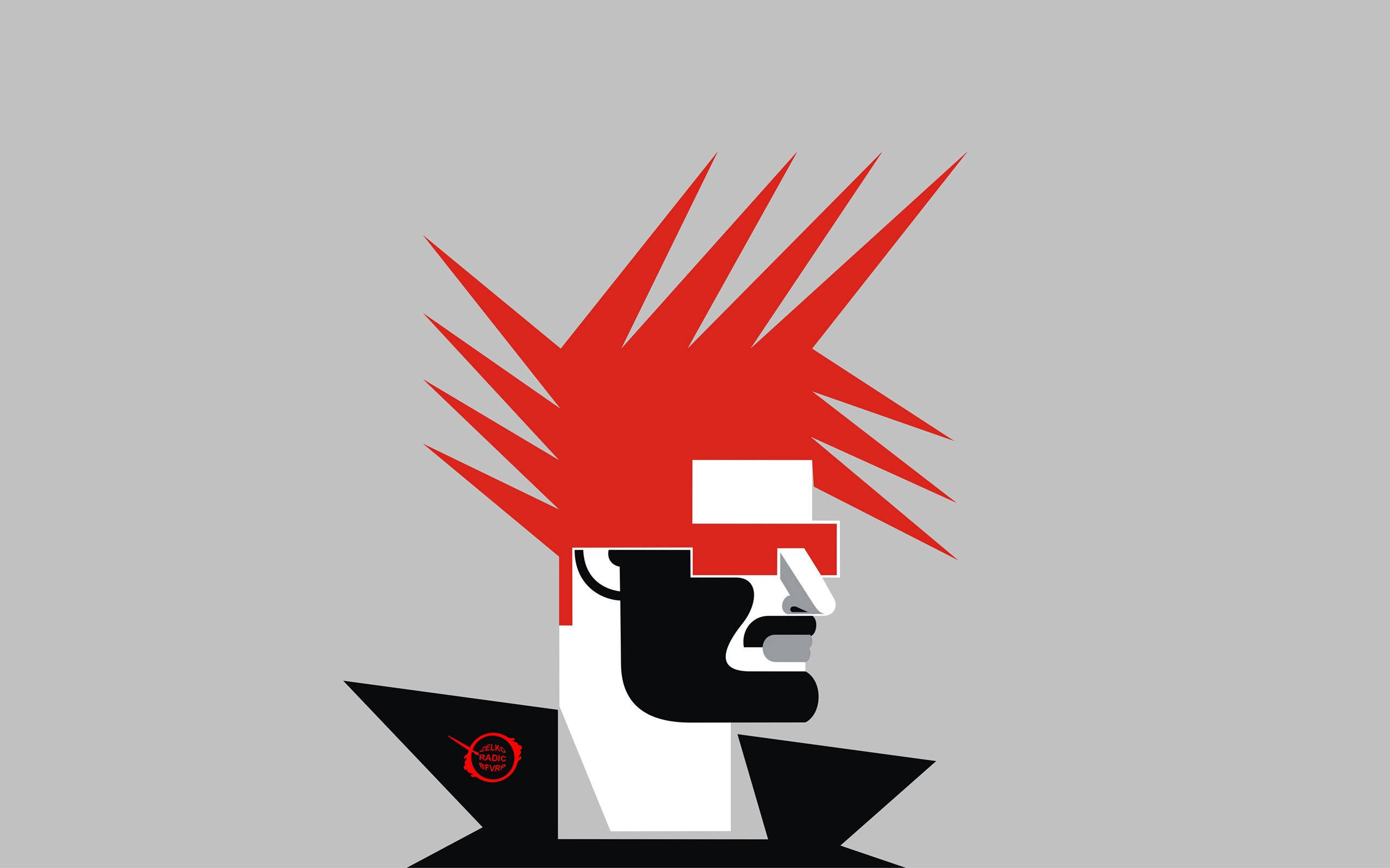 minimal mohawk artwork, bold red mohawk, black-and-white face, 2K Desktop Wallpaper