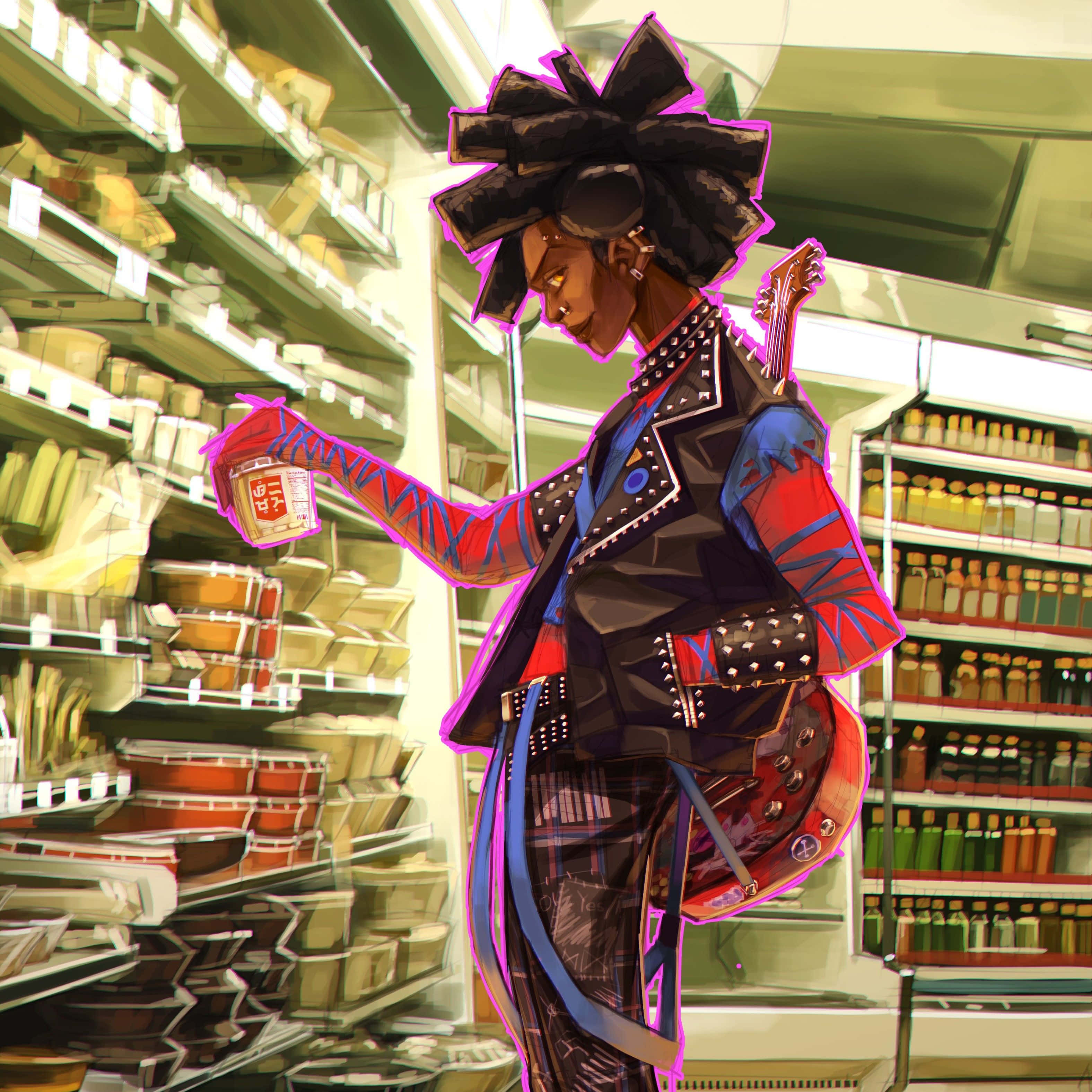 punk rock shopping spree, large black bow, studded jacket, 2K Desktop Wallpaper