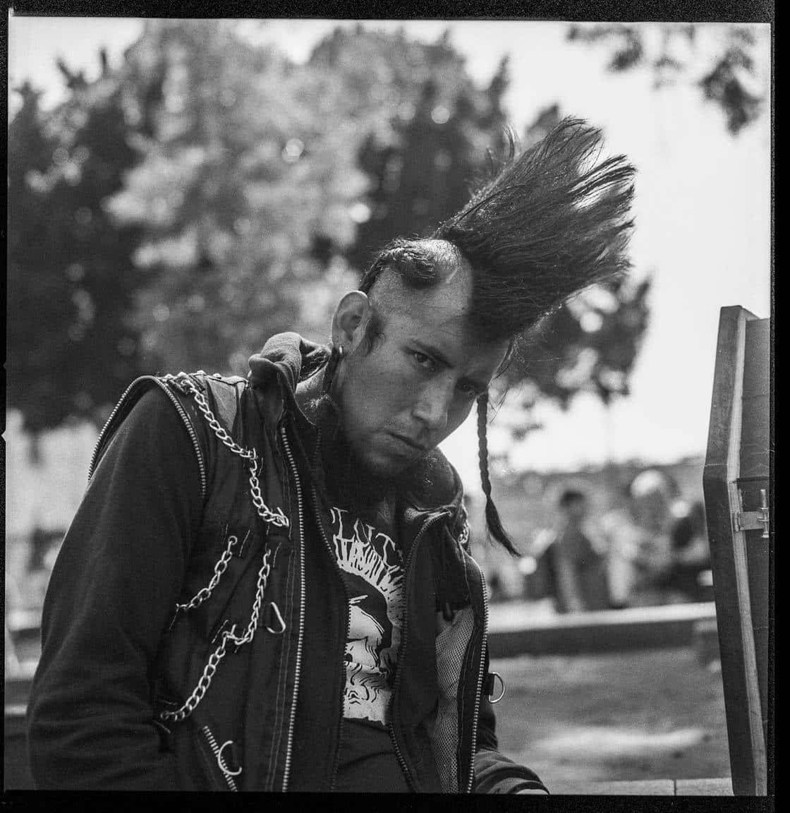 punk portrait, spiked mohawk, chains, SD Phone Wallpaper