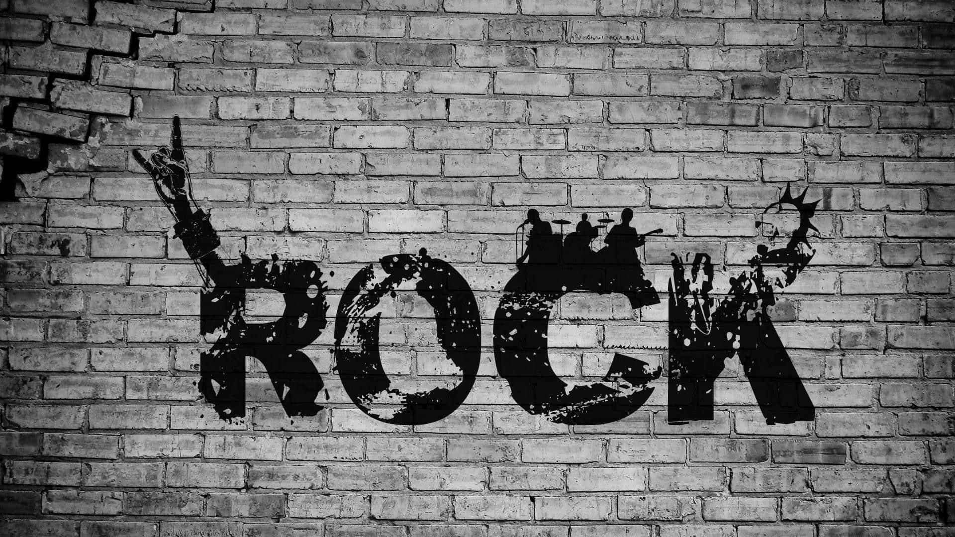 ROCK, black graffiti, band silhouettes, Full HD Desktop Wallpaper