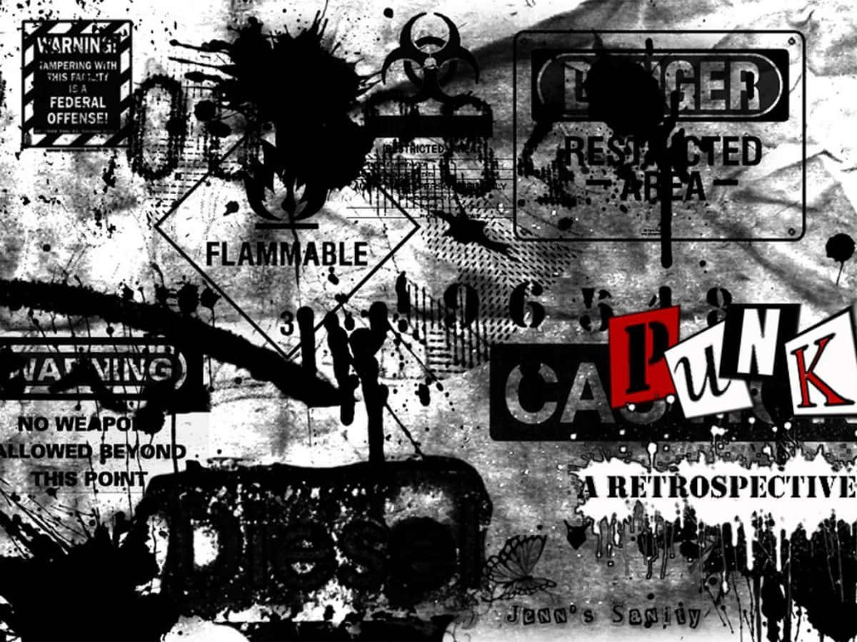 punk rock, black and white, warning signs, SD Desktop Wallpaper