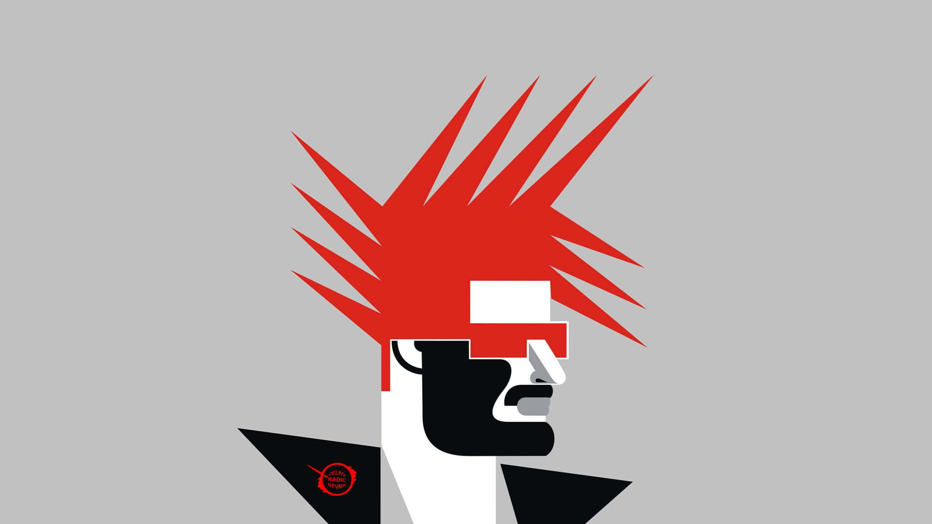 red mohawk, black shirt, black-and-white geometric features, Full HD Desktop Wallpaper
