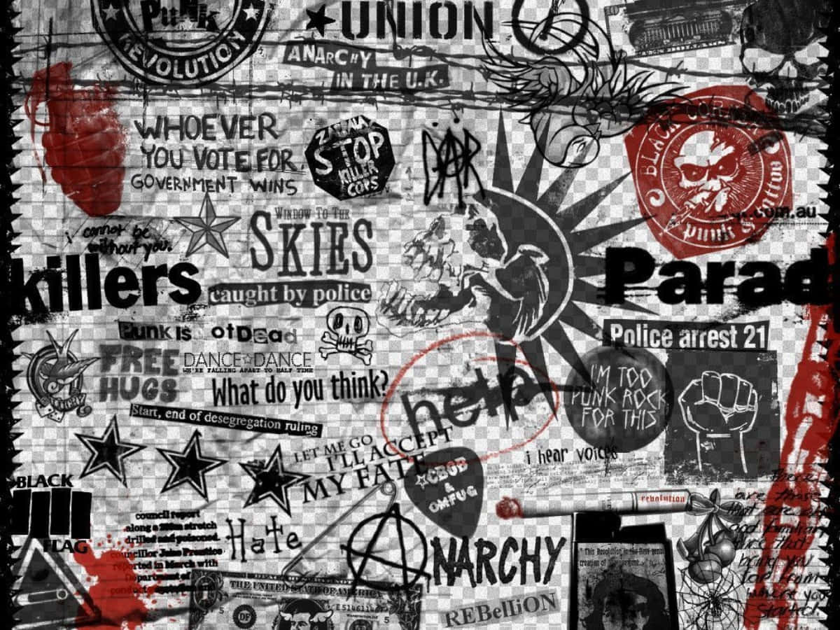 Punk Rock, red splatters, barbed wire, SD Desktop Wallpaper