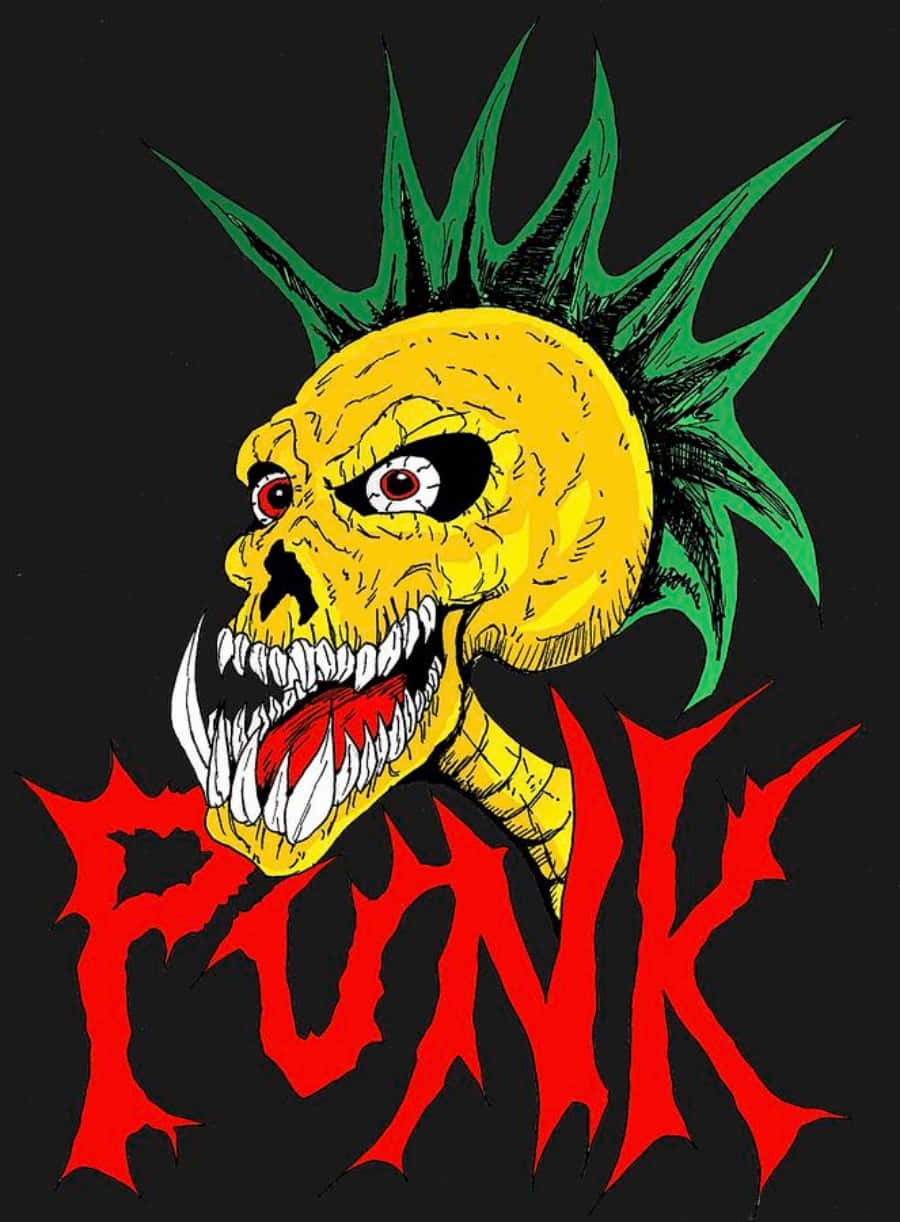 PUNK, yellow skull, green mohawk, SD Phone Wallpaper