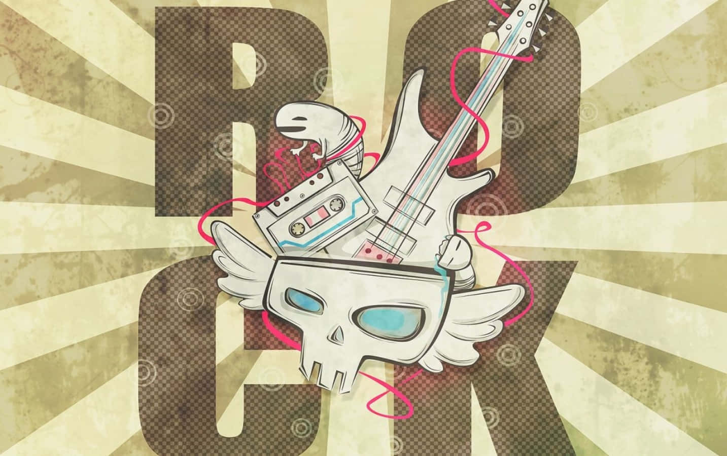 skull with wings, guitar, cassette tape, HD Desktop Wallpaper