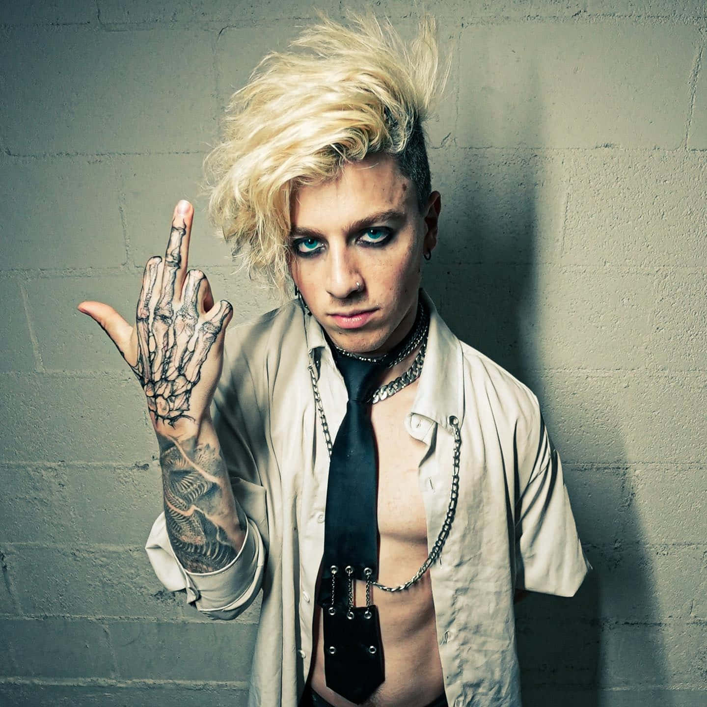 punk rocker, bleached hair, skeletal hand tattoos, HD Desktop Wallpaper