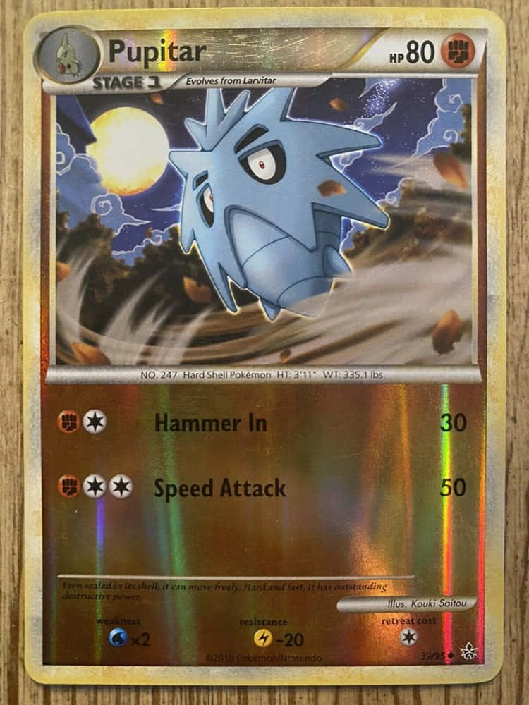Pupitar, shiny Pokémon card, holographic finish, SD Phone Wallpaper