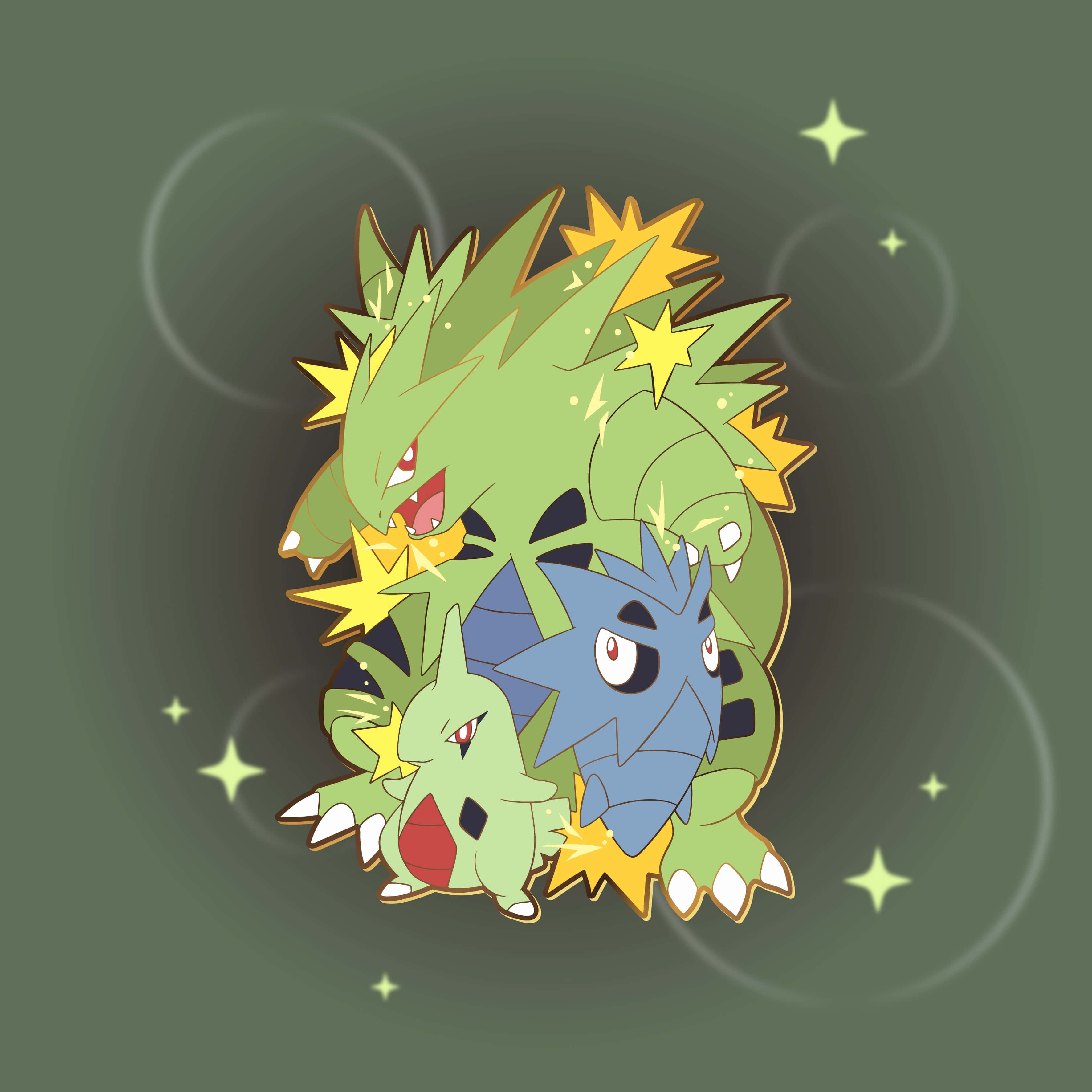 Pupitar, evolution chain, glowing green, 2K Desktop Wallpaper