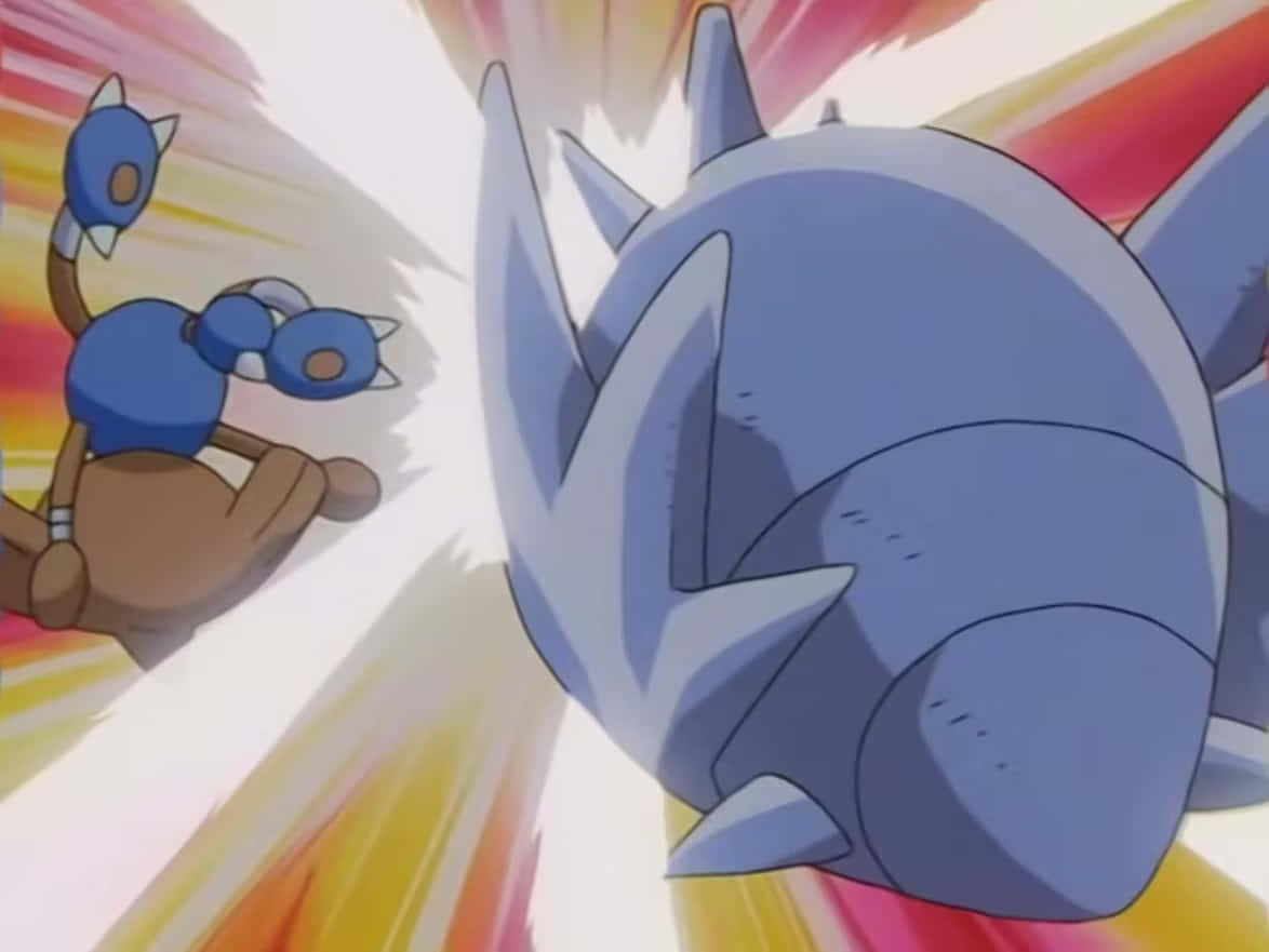 Pupitar, blue and brown Pokémon, large gray spiked Pokémon, SD Desktop Wallpaper