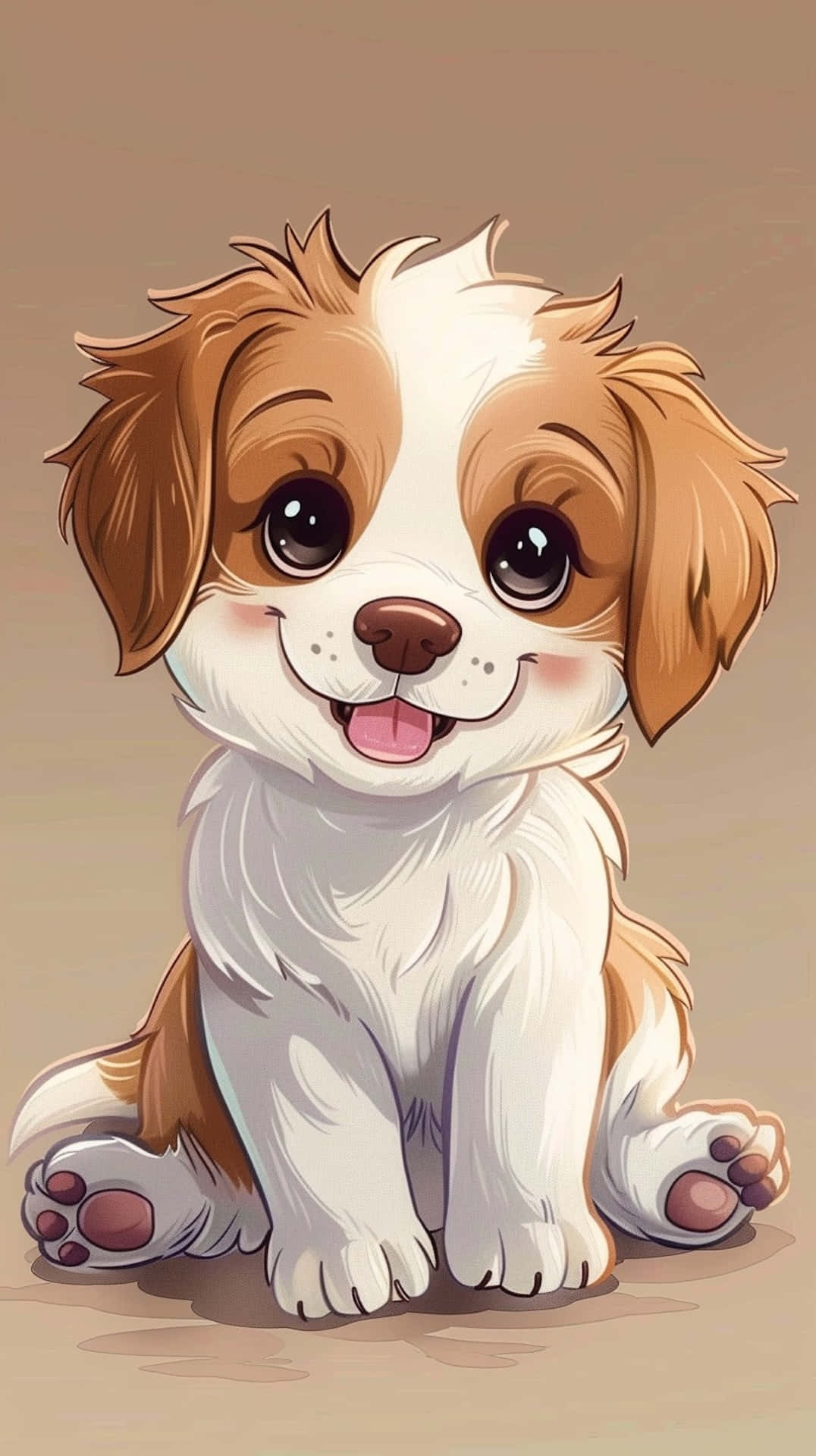 anime puppy, brown and white fur, big eyes, Full HD Phone Wallpaper