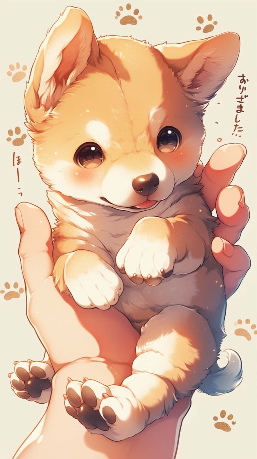 anime-style puppy, big eyes, human hands, Full HD Phone Wallpaper