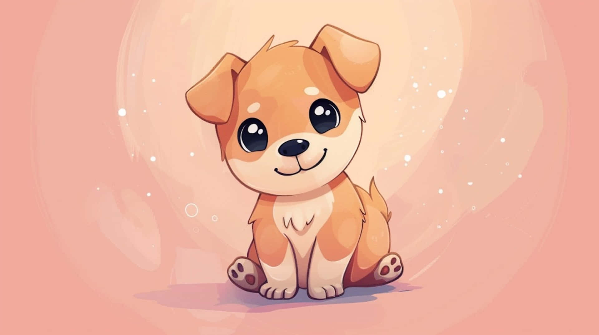 anime puppy, big eyes, soft pink glowing background, Full HD Desktop Wallpaper