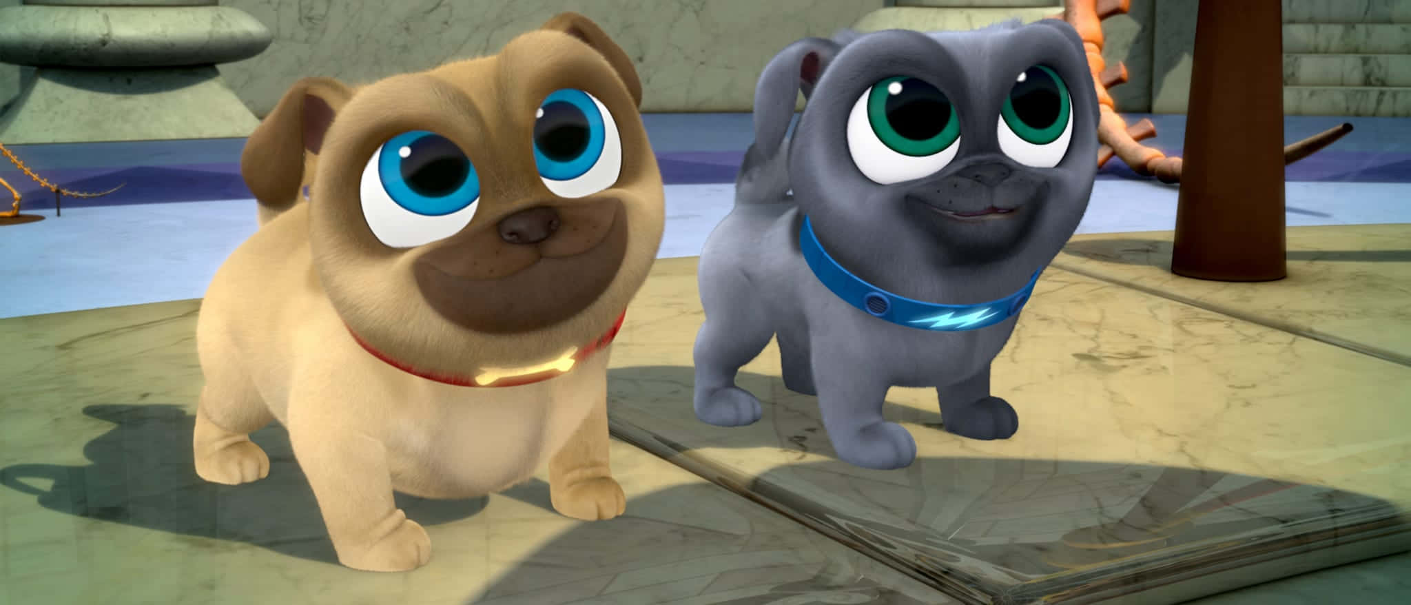 Puppy Dog Pals, tan puppy with blue eyes, gray puppy with green eyes, Full HD Desktop Wallpaper