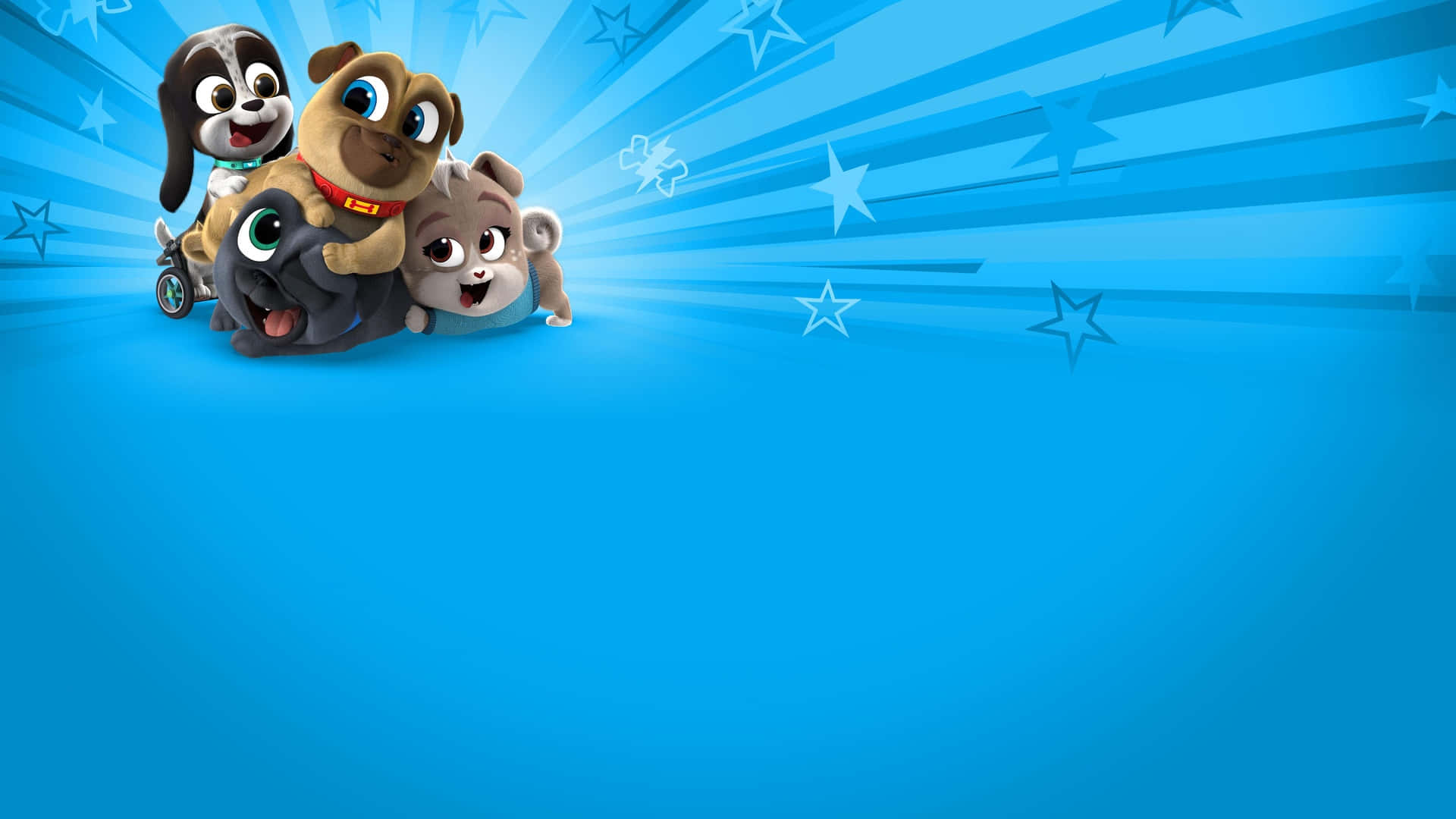 Puppy Dog Pals, blue background, starbursts, Full HD Desktop Wallpaper