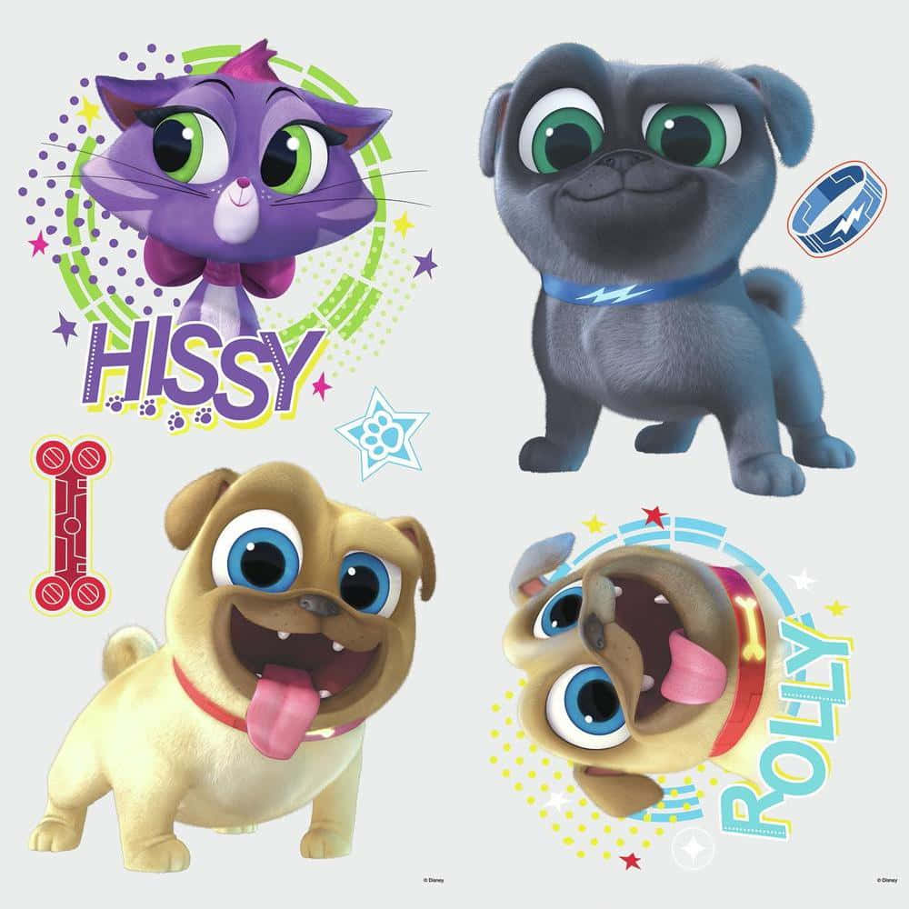 Puppy Dog Pals, animated puppies, cat with big eyes, SD Desktop Wallpaper