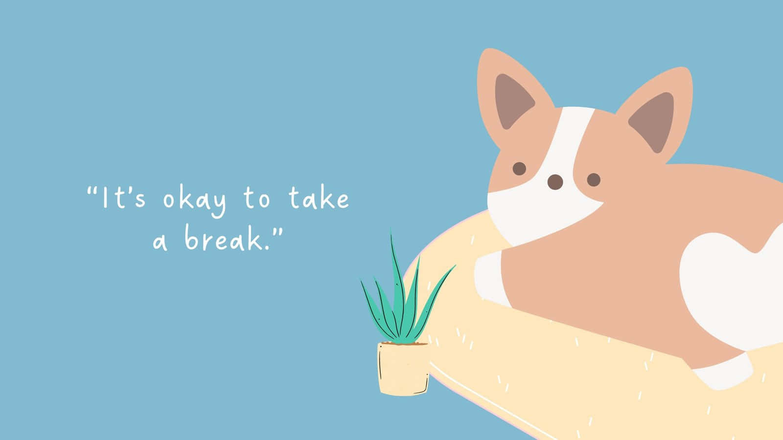corgi, cozy pillow, small potted plant, HD Desktop Wallpaper